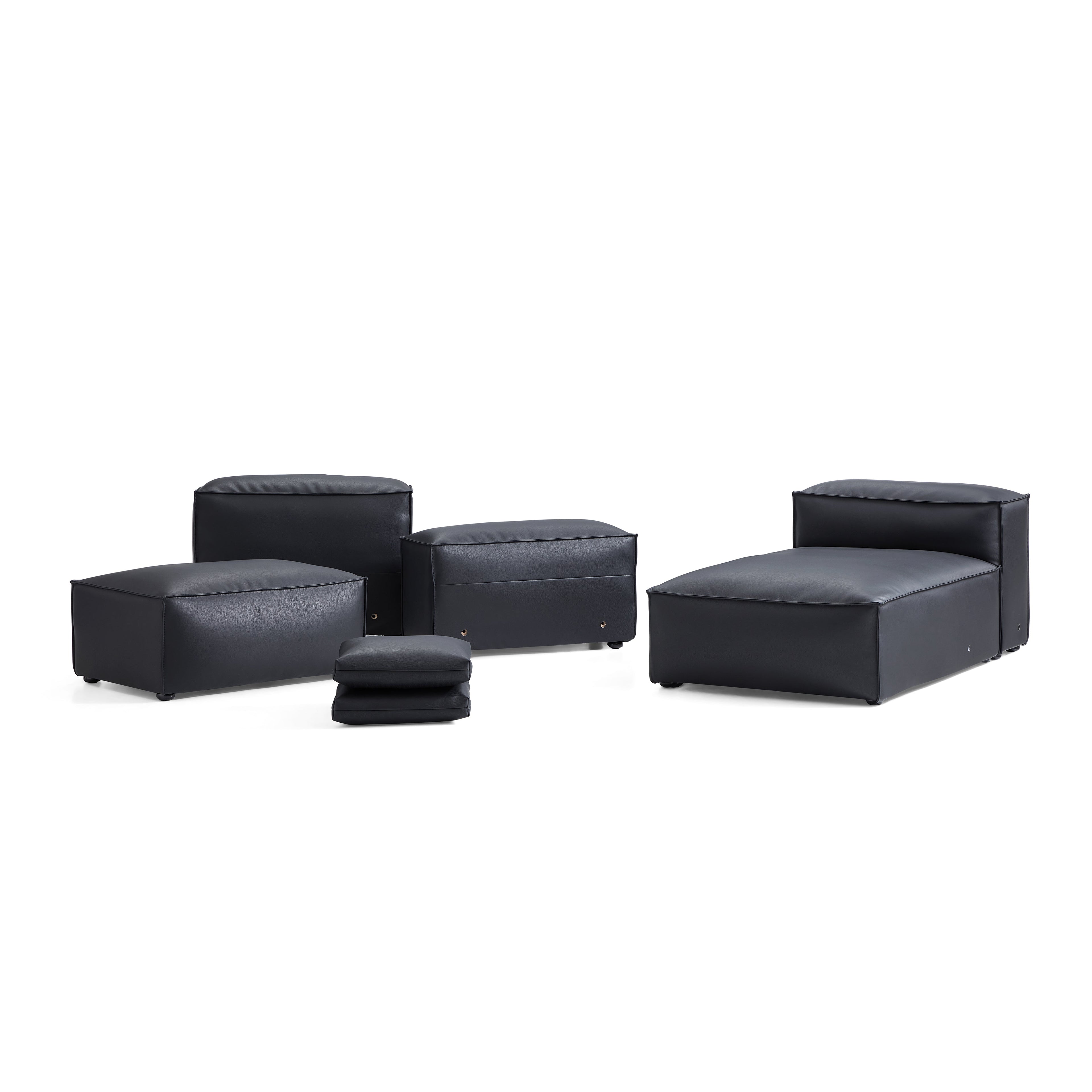 Canapé d'angle modulaire Cube en cuir véritable kaki