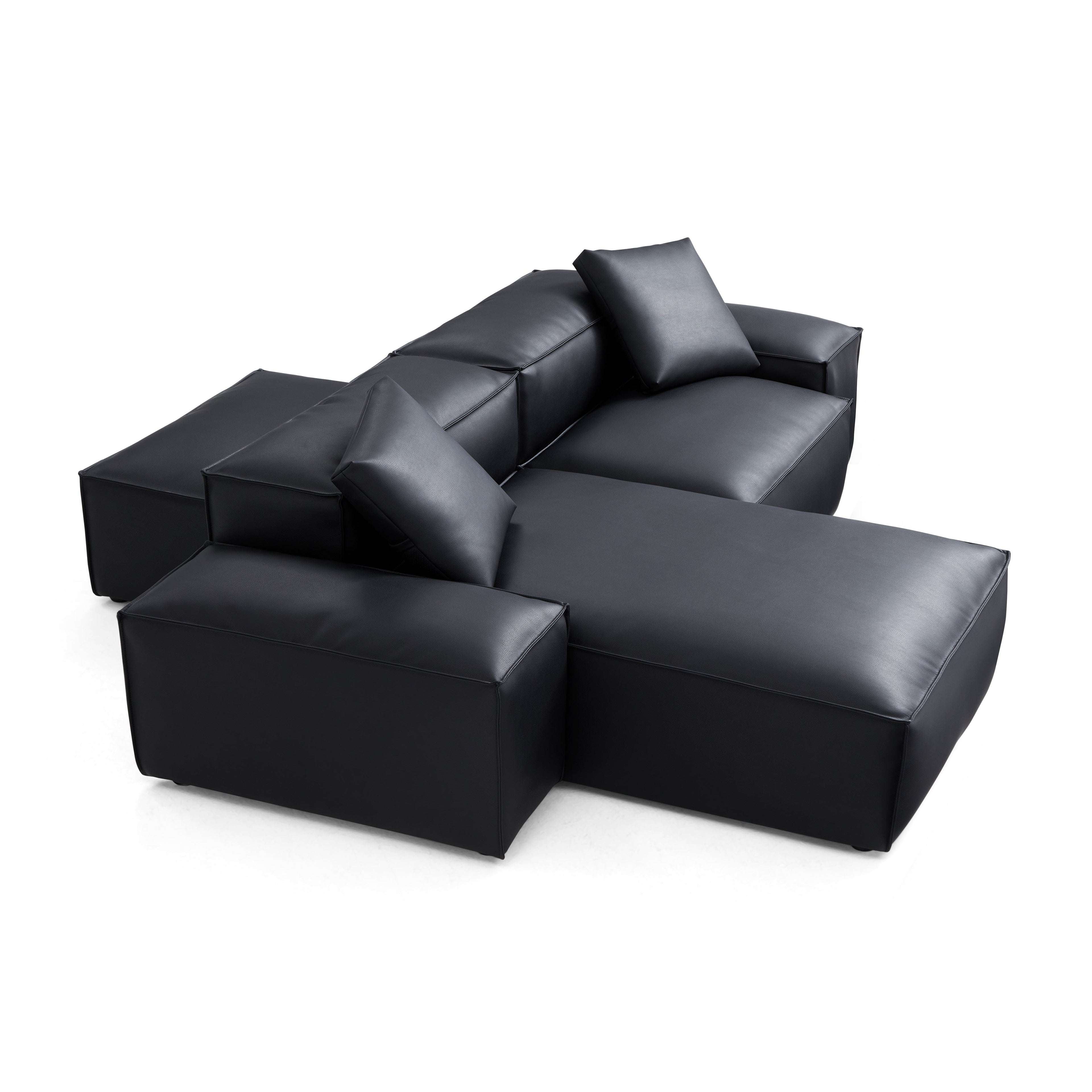 Canapé d'angle double face modulaire en cuir véritable kaki Cube
