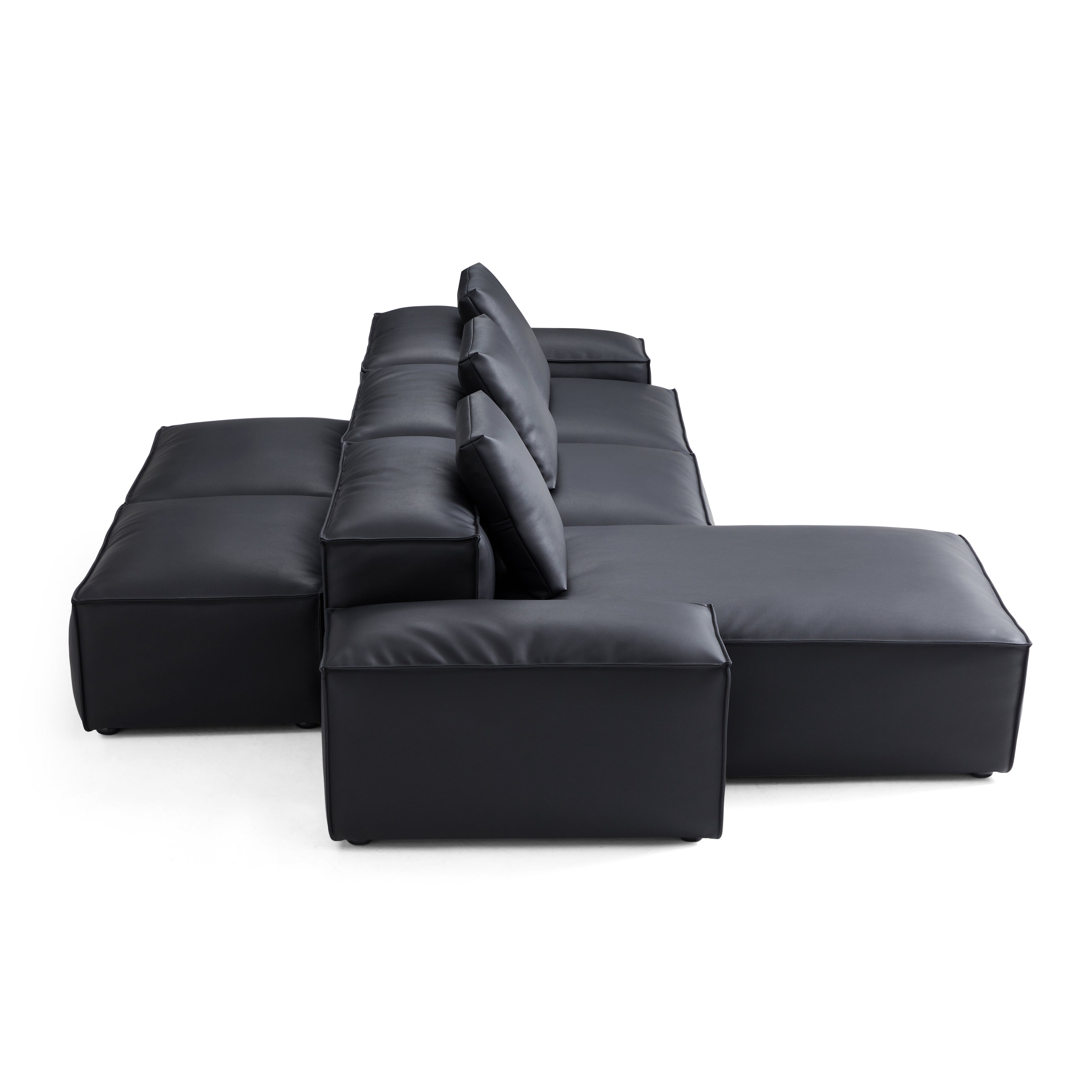 Canapé d'angle double face modulaire Cube en cuir véritable noir