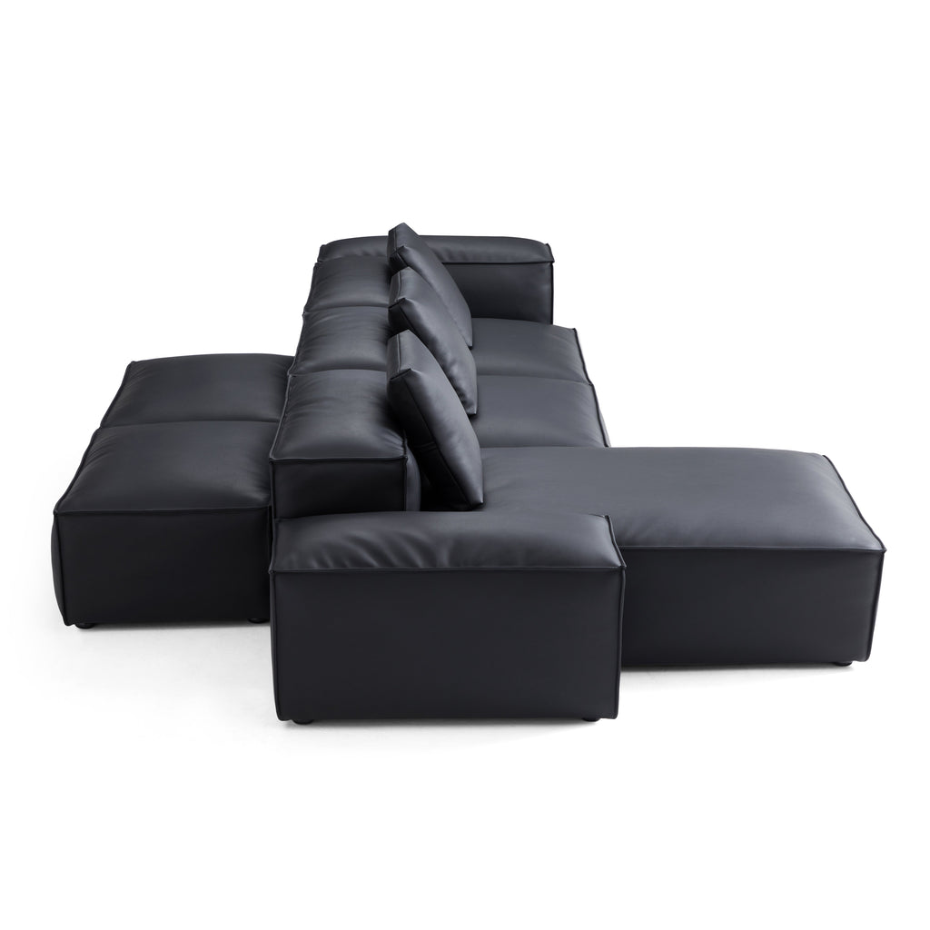 Canapé d'angle double face modulaire en cuir véritable kaki Cube