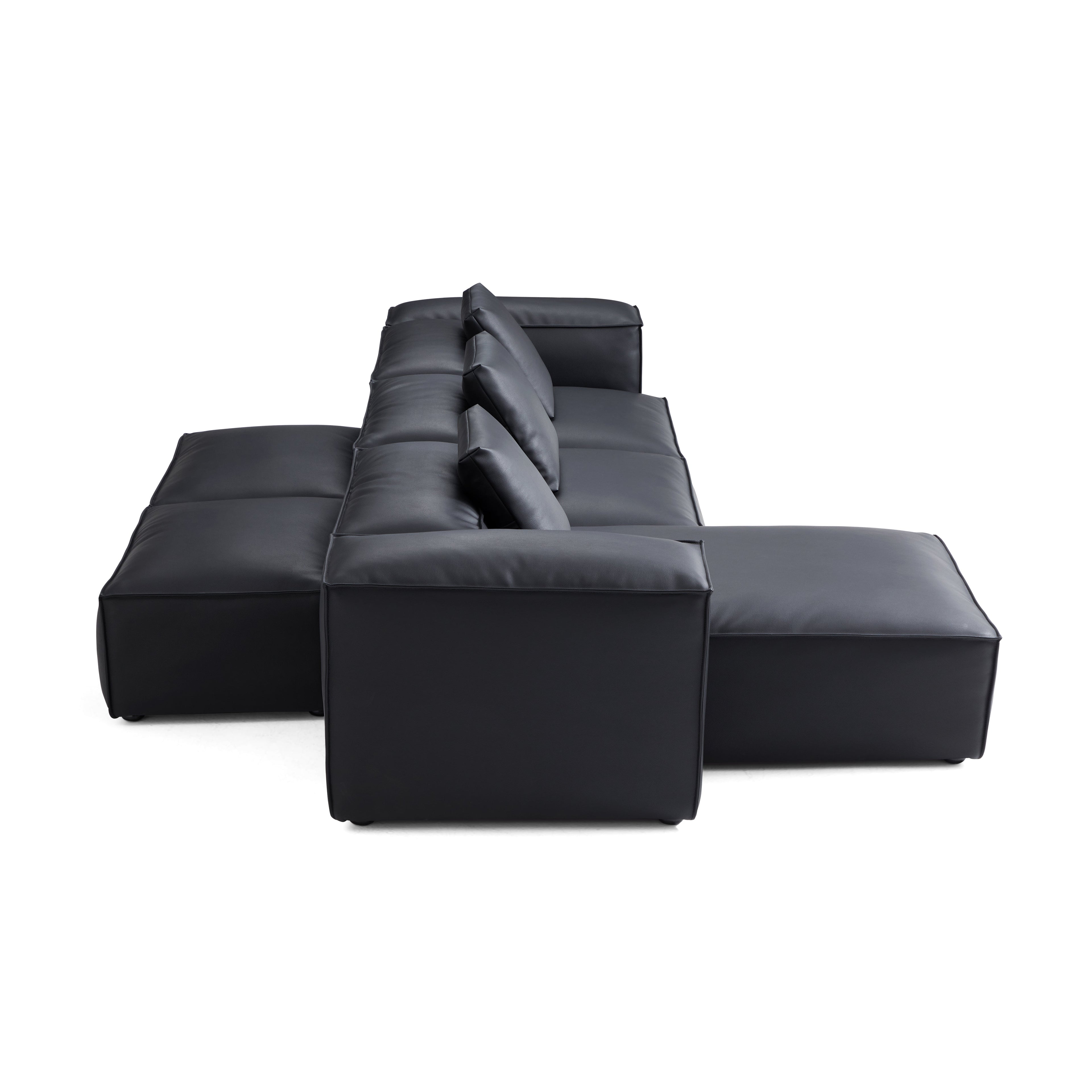 Canapé d'angle double face modulaire Cube en cuir véritable noir
