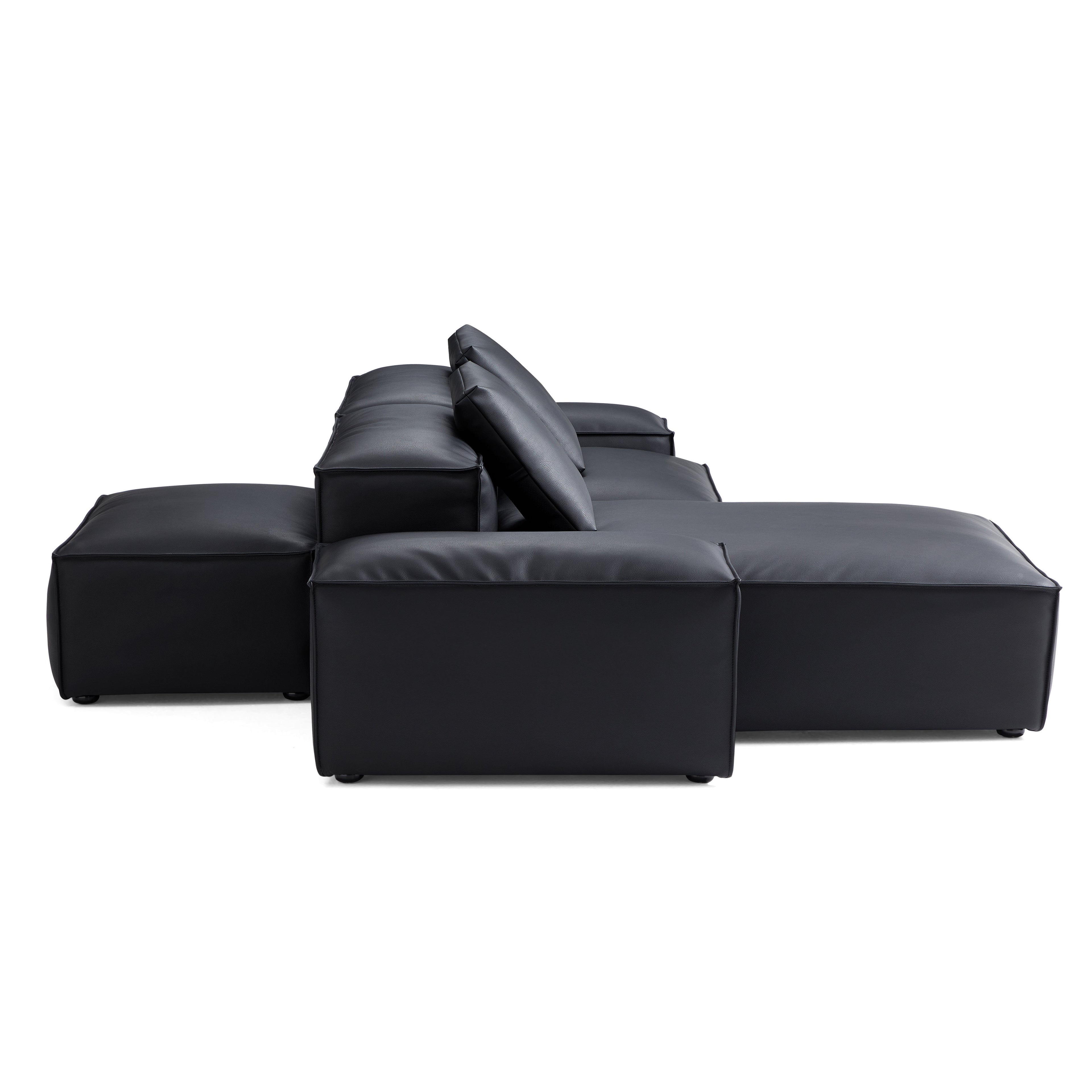 Canapé d'angle double face modulaire Cube en cuir véritable noir