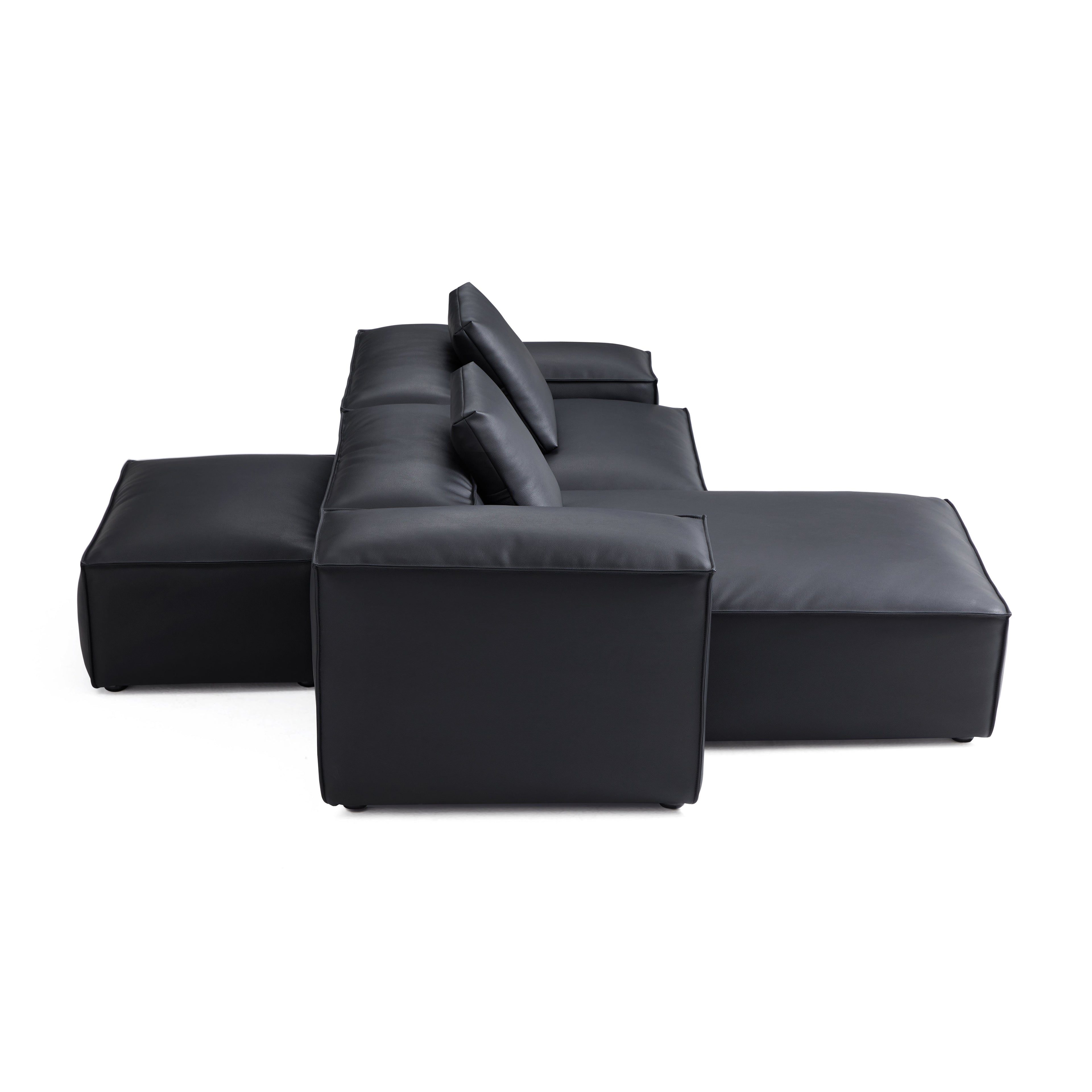 Canapé d'angle modulaire double face en cuir véritable marron Cube