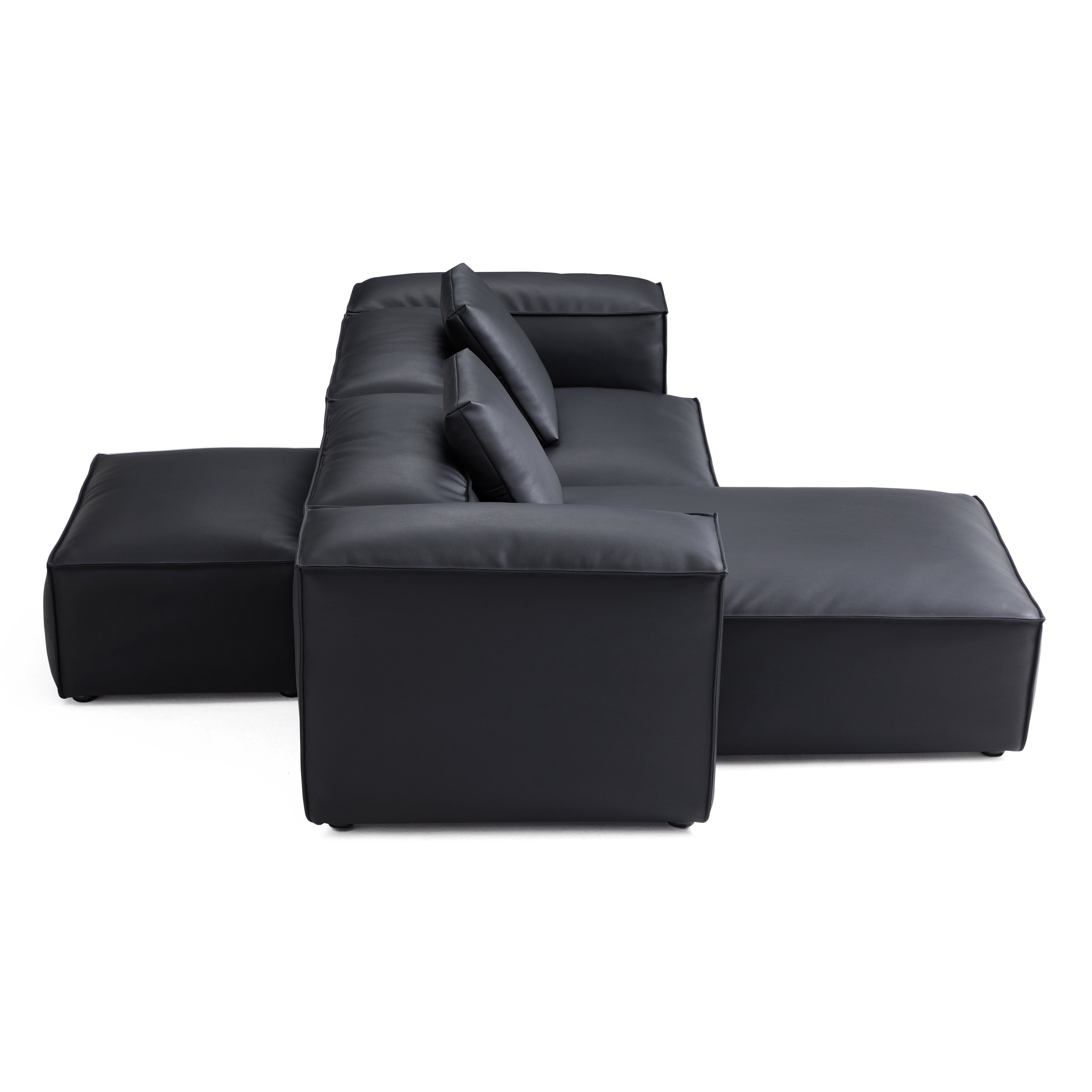 Canapé d'angle double face modulaire Cube en cuir véritable beige