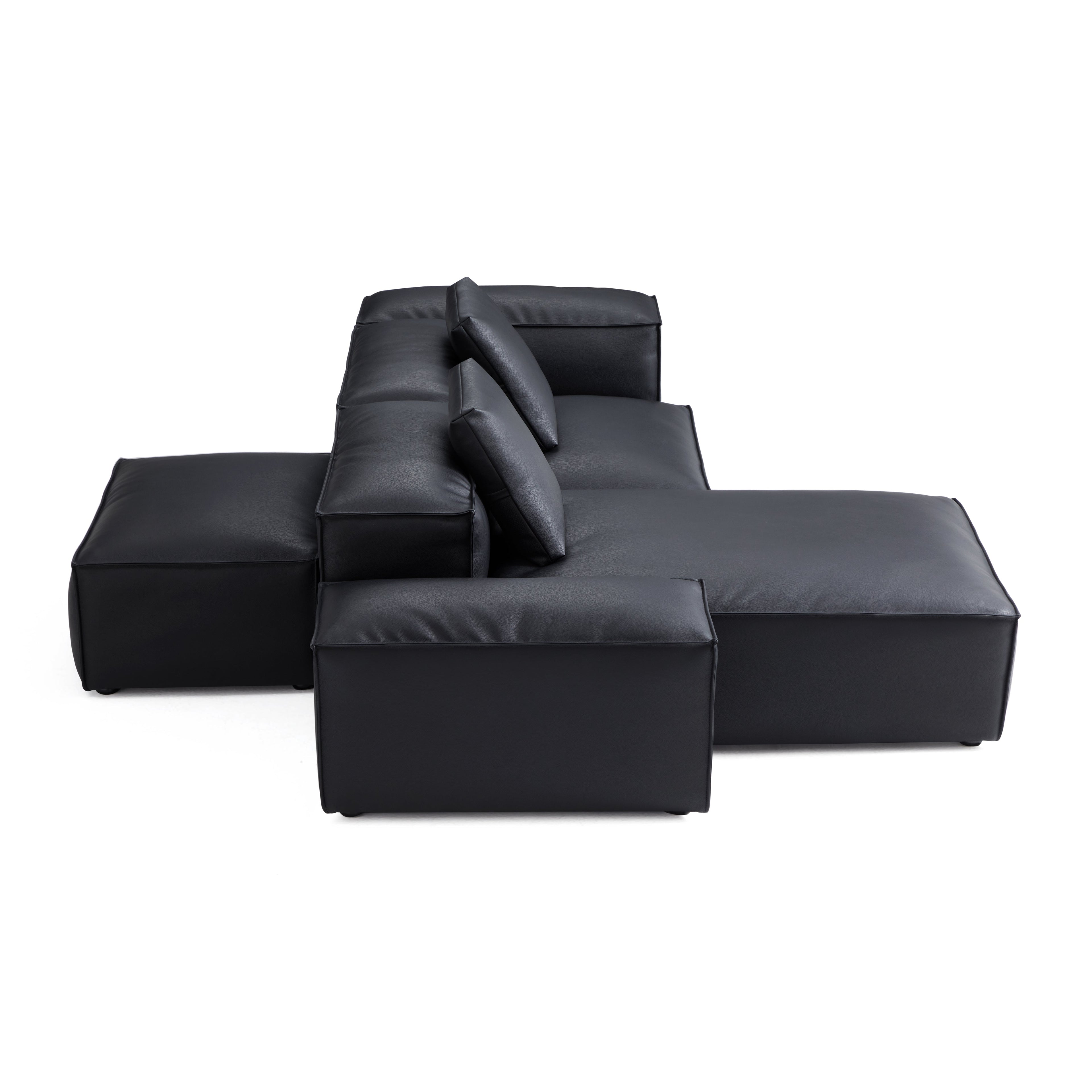 Canapé d'angle modulaire double face en cuir véritable marron Cube