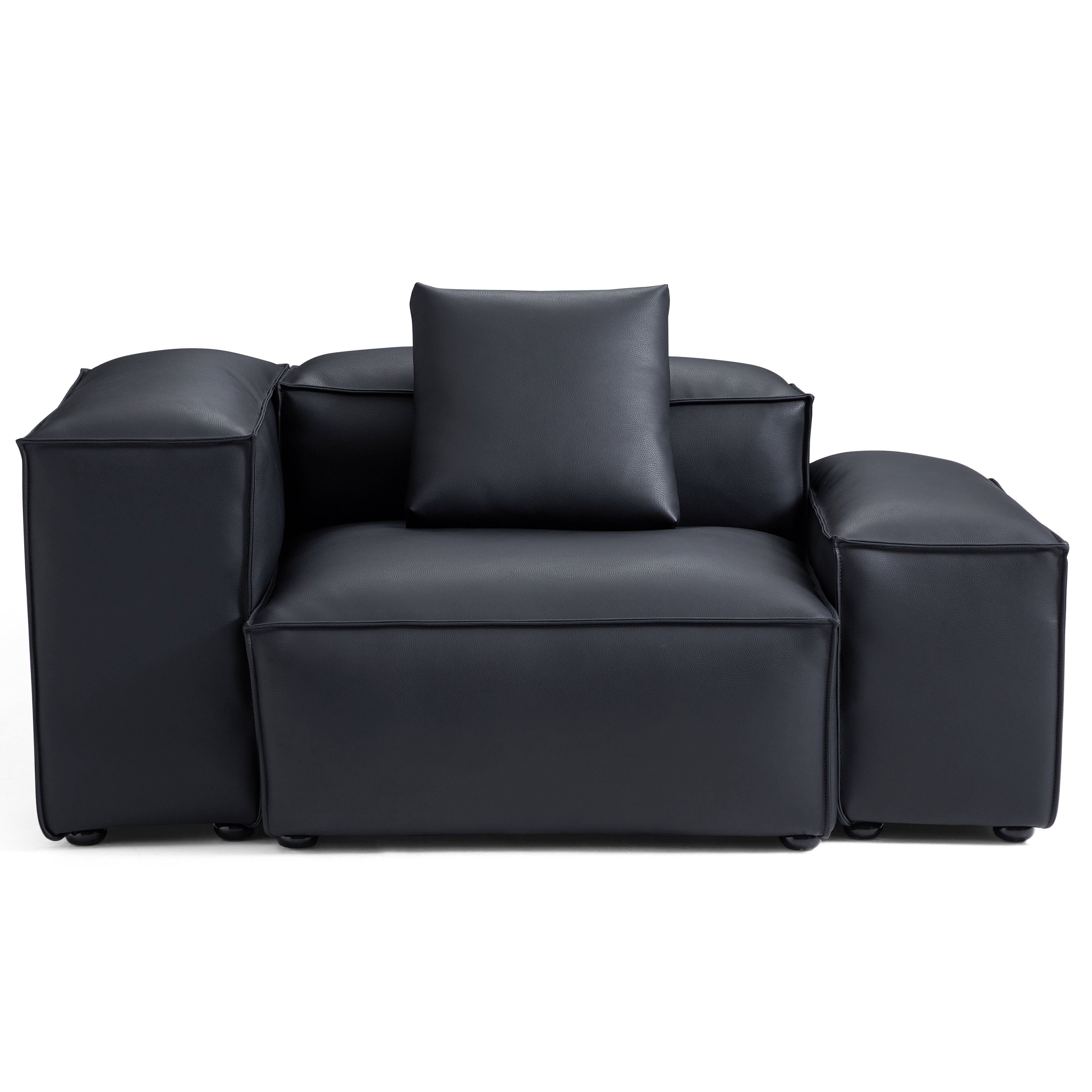 Fauteuil modulaire Cube en cuir véritable gris foncé
