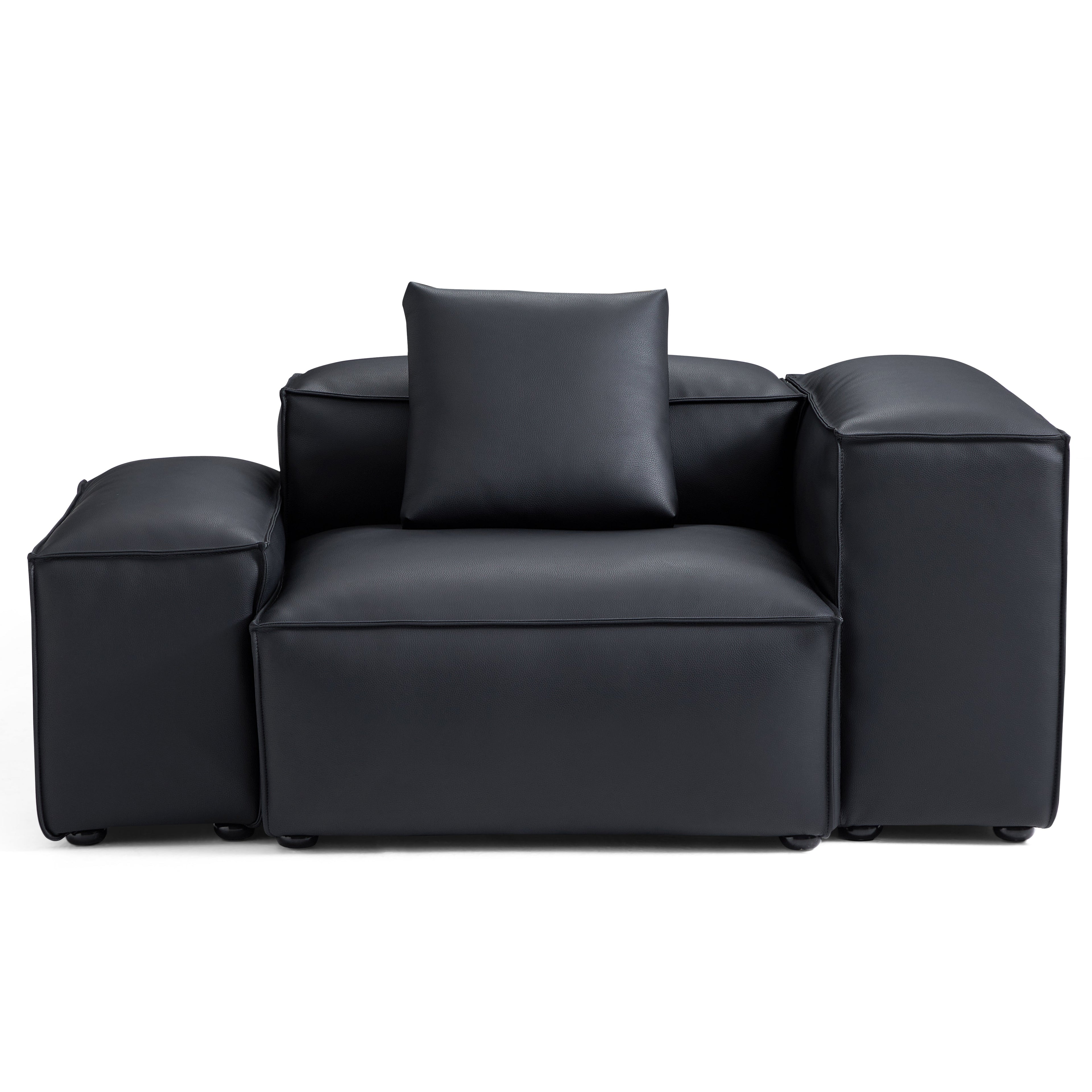 Fauteuil modulaire Cube en cuir véritable noir