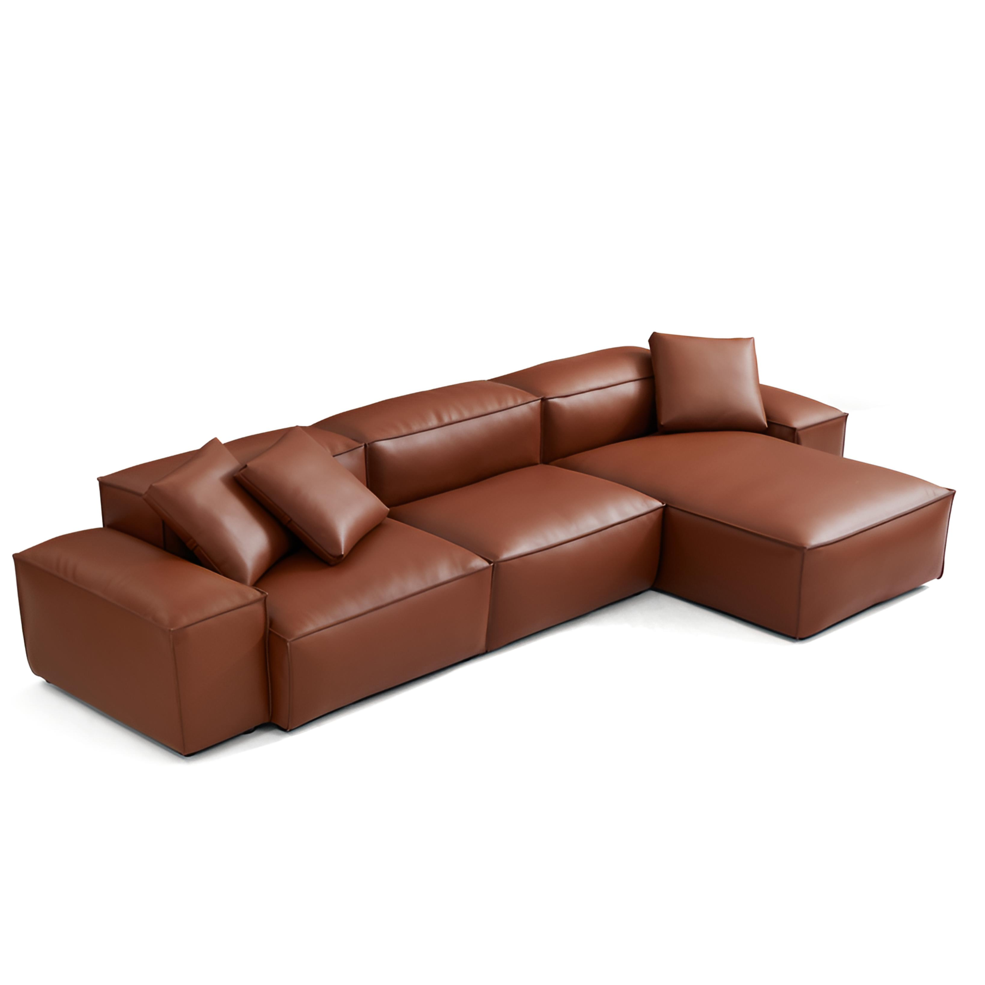 Canapé d'angle modulaire Cube en cuir véritable noir