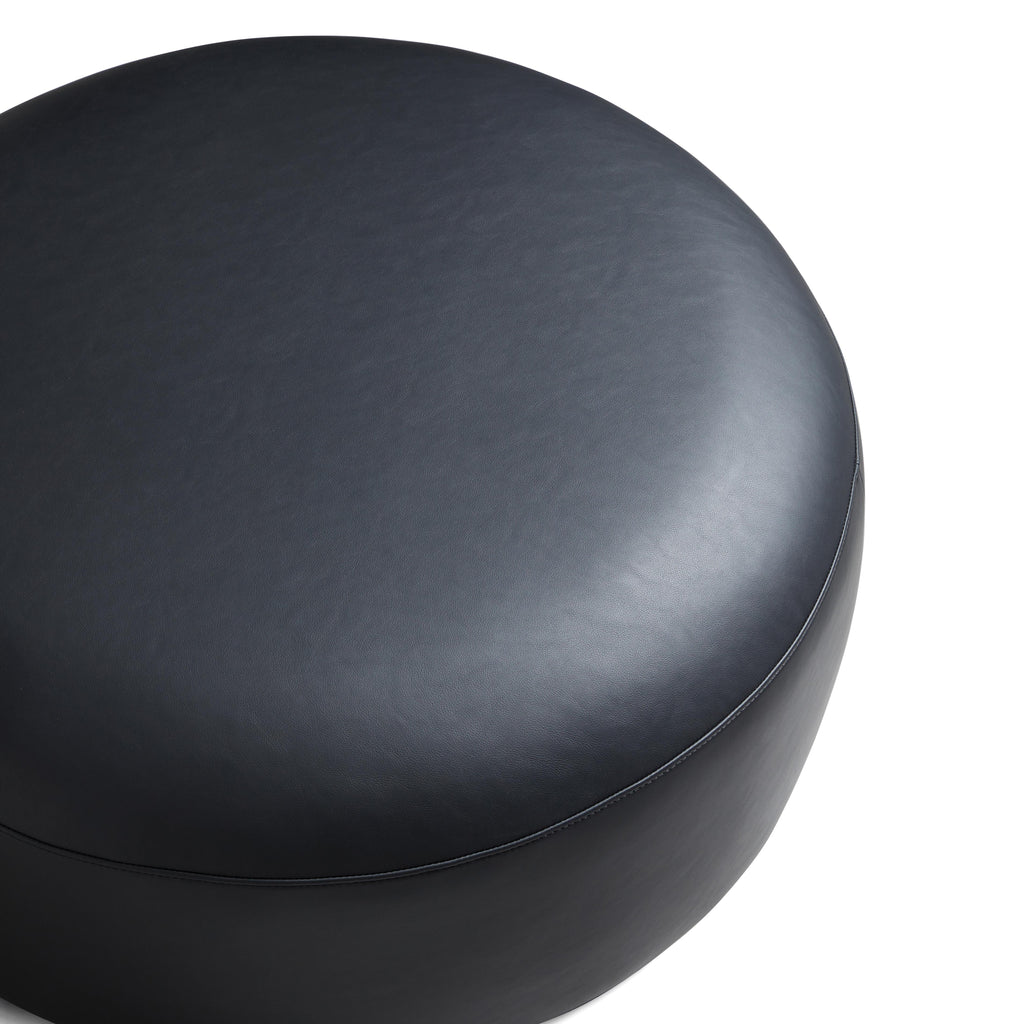Pouf rond en cuir noir Monolith