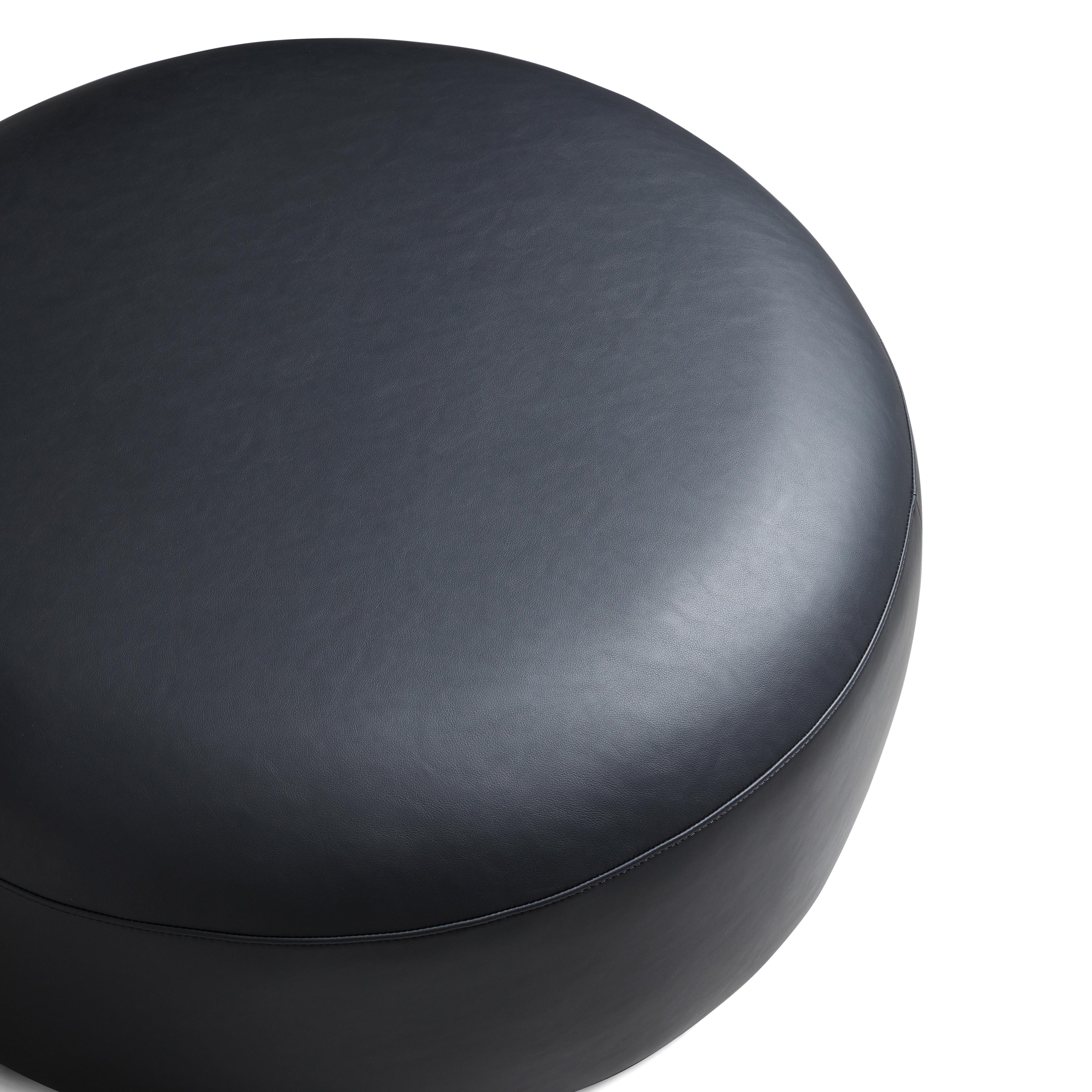 Pouf rond en cuir noir Monolith