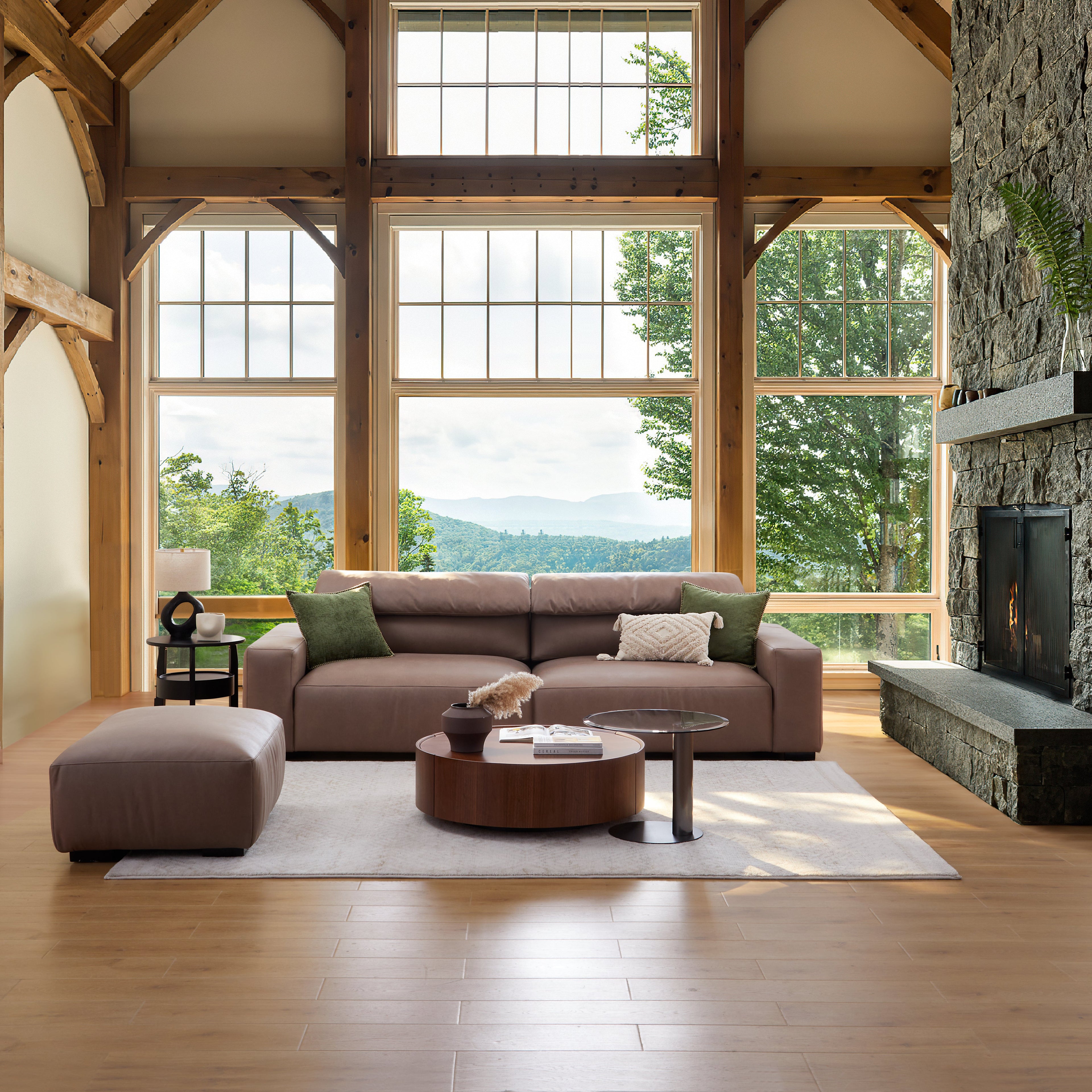 Canapé et pouf en châtaignier