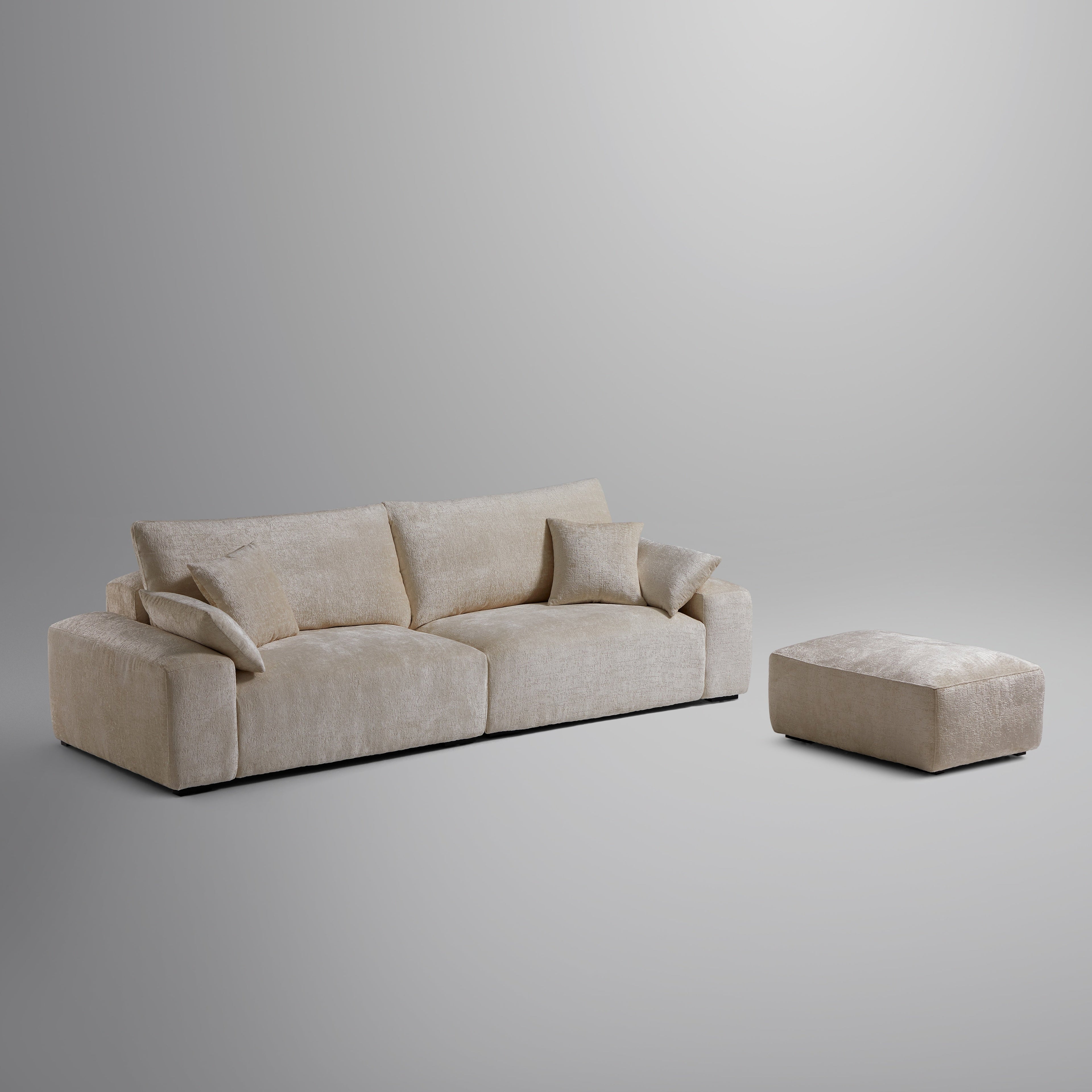 Le canapé et le pouf beiges Empress