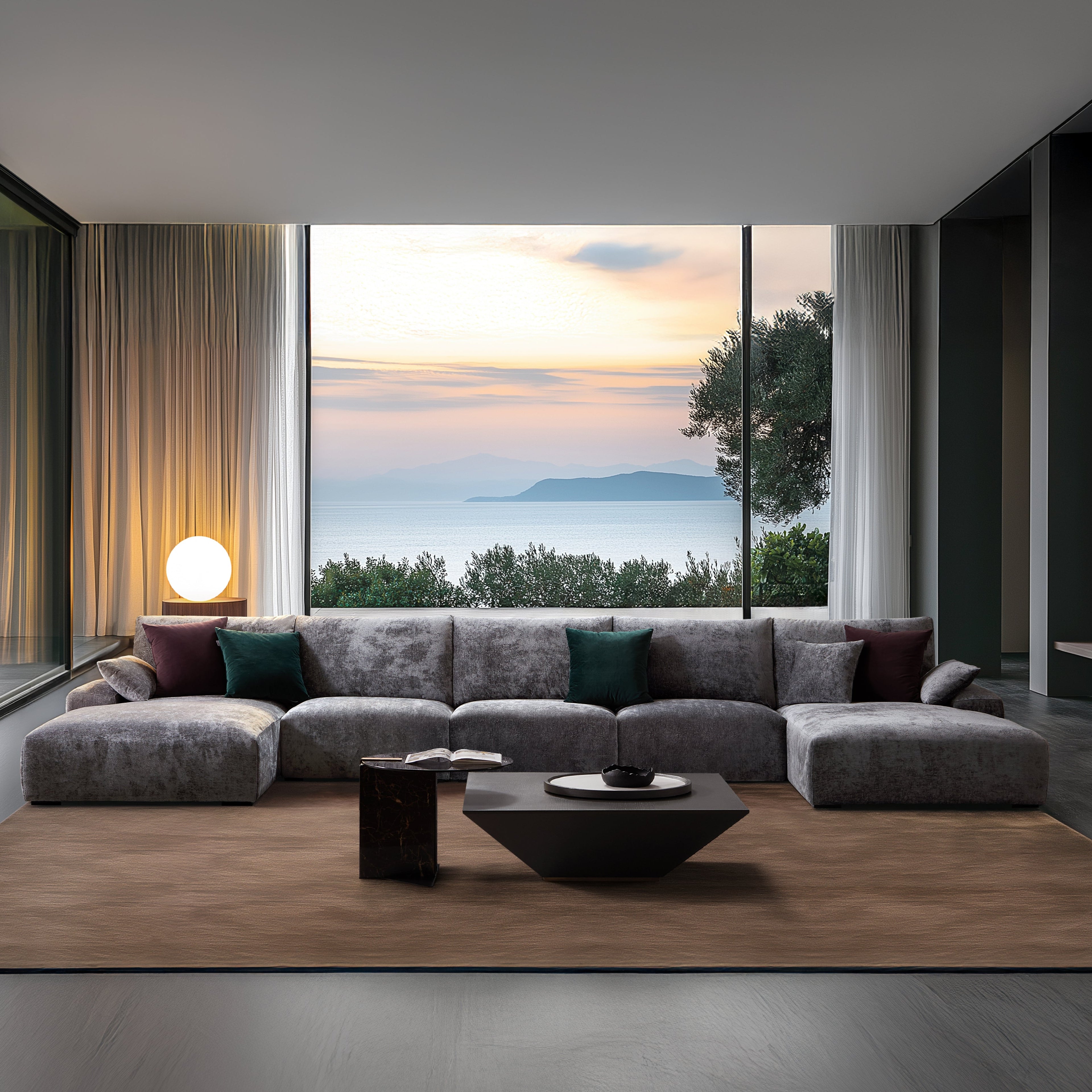 Le canapé sectionnel en U gris Empress