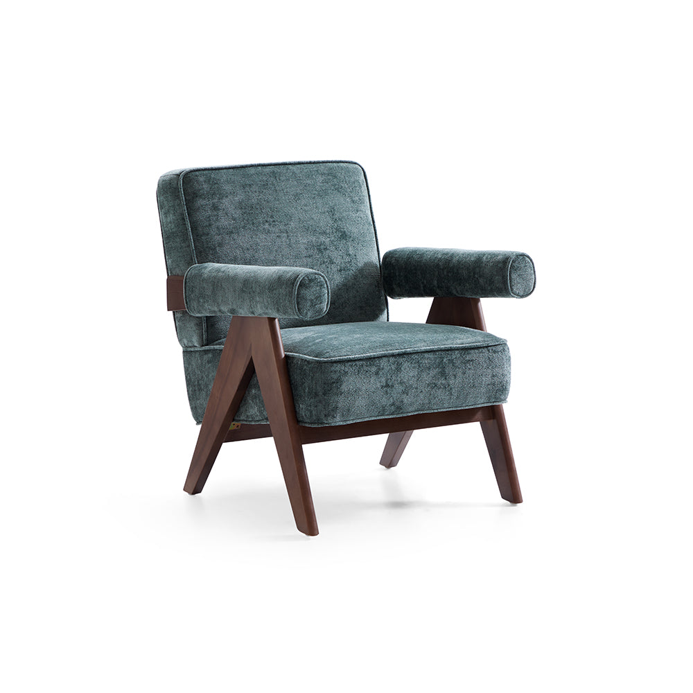 Fauteuil d'appoint en velours chenille vert Wooster