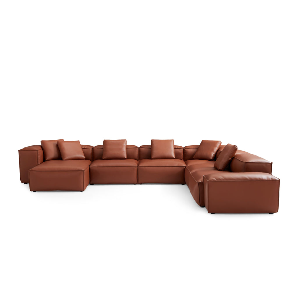 Canapé d'angle modulaire en U en cuir véritable marron Cube