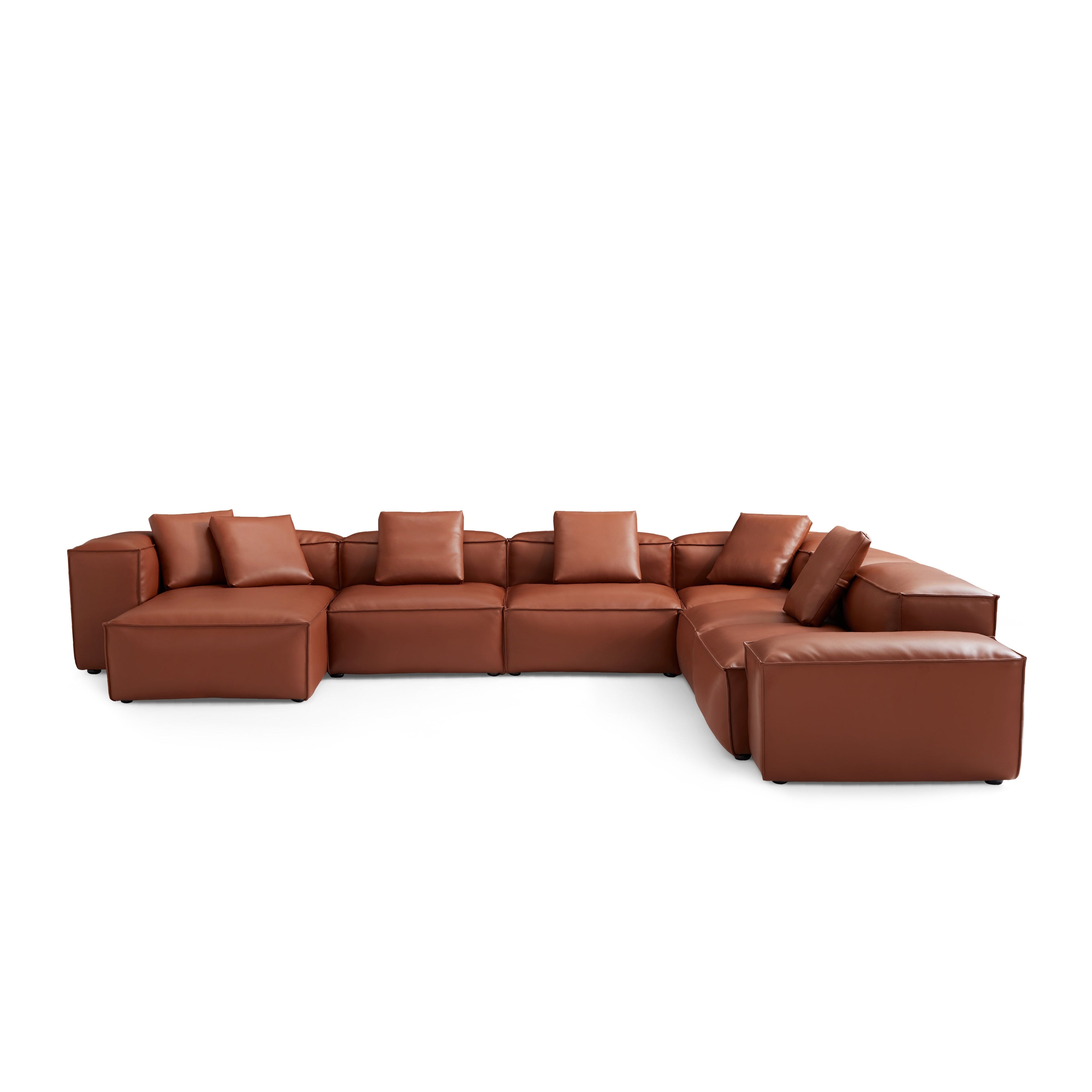 Canapé d'angle modulaire en U en cuir véritable marron Cube