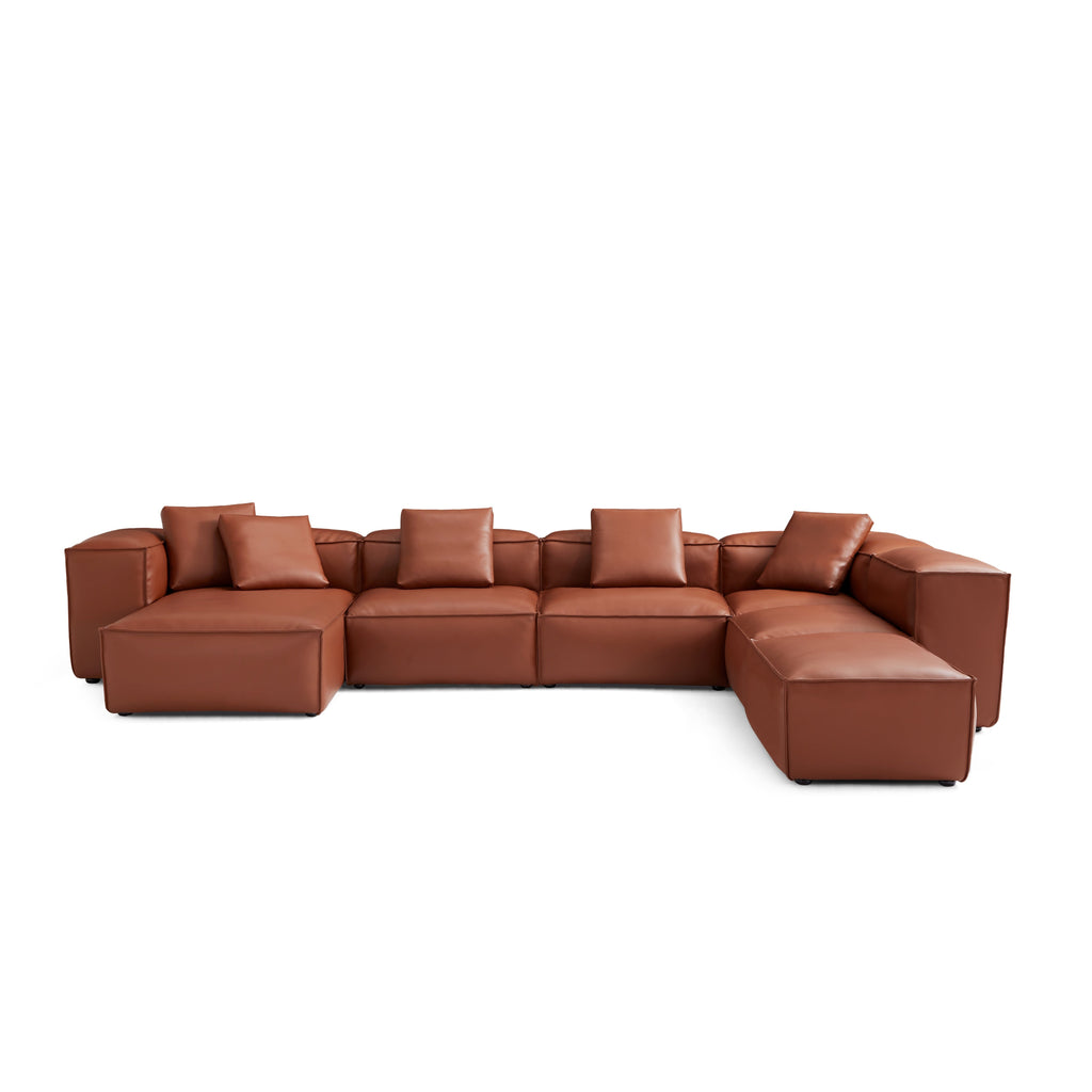 Canapé d'angle modulaire Cube en cuir véritable noir en forme de U avec pouf