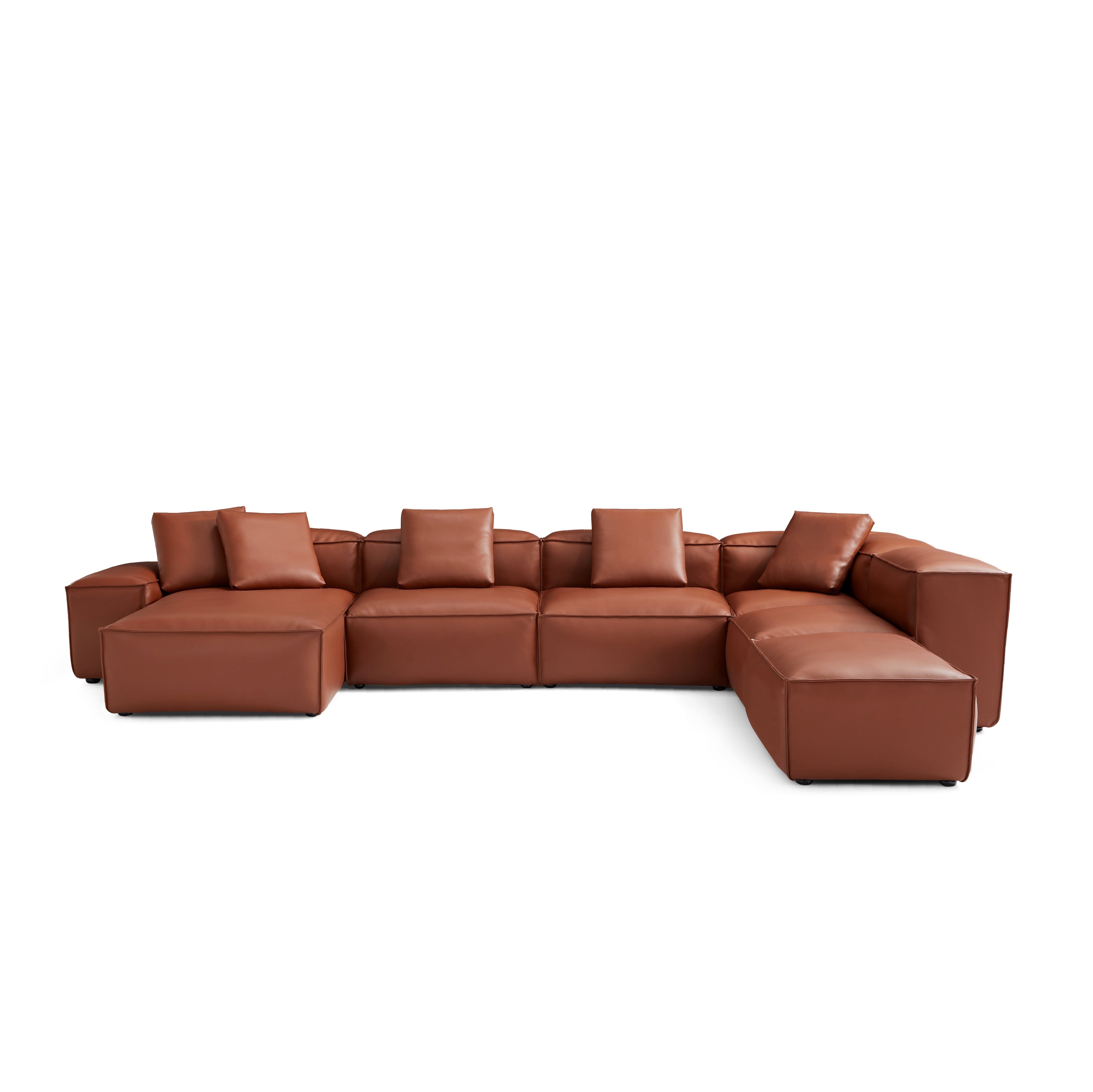 Canapé d'angle modulaire Cube en cuir véritable noir en forme de U avec pouf