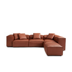 Canapé d'angle modulaire Cube en cuir véritable marron avec pouf