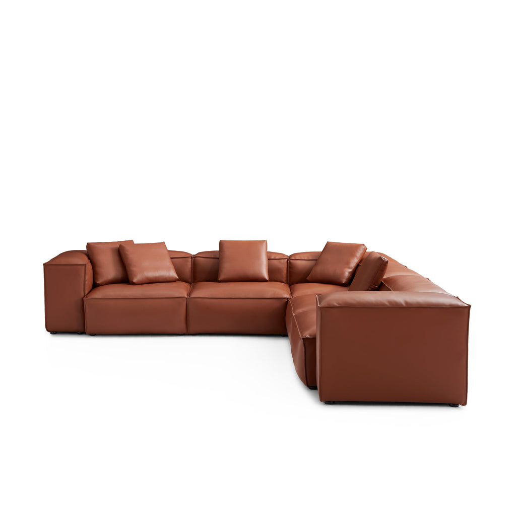 Canapé d'angle modulaire Cube en cuir véritable marron