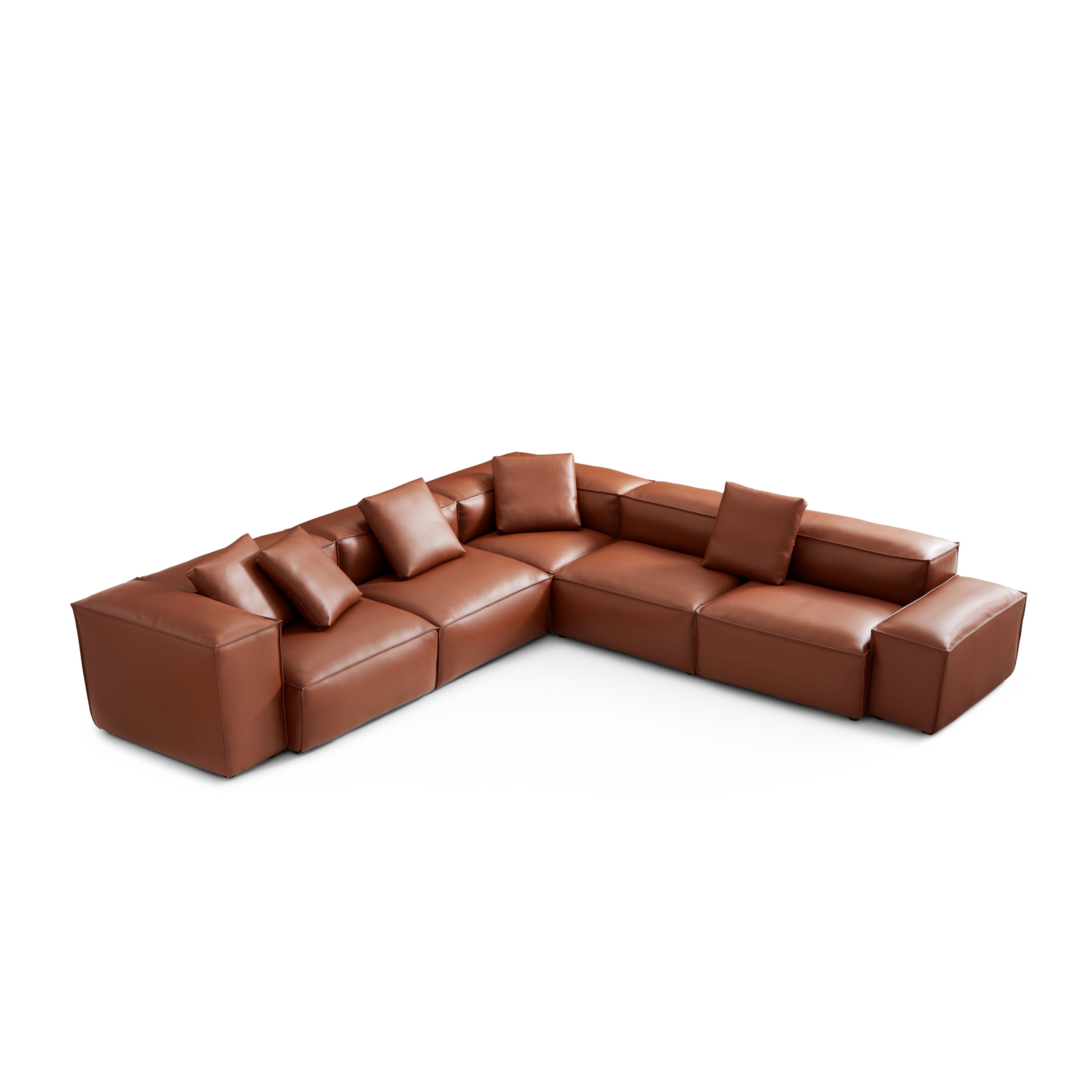 Canapé d'angle modulaire Cube en cuir véritable marron