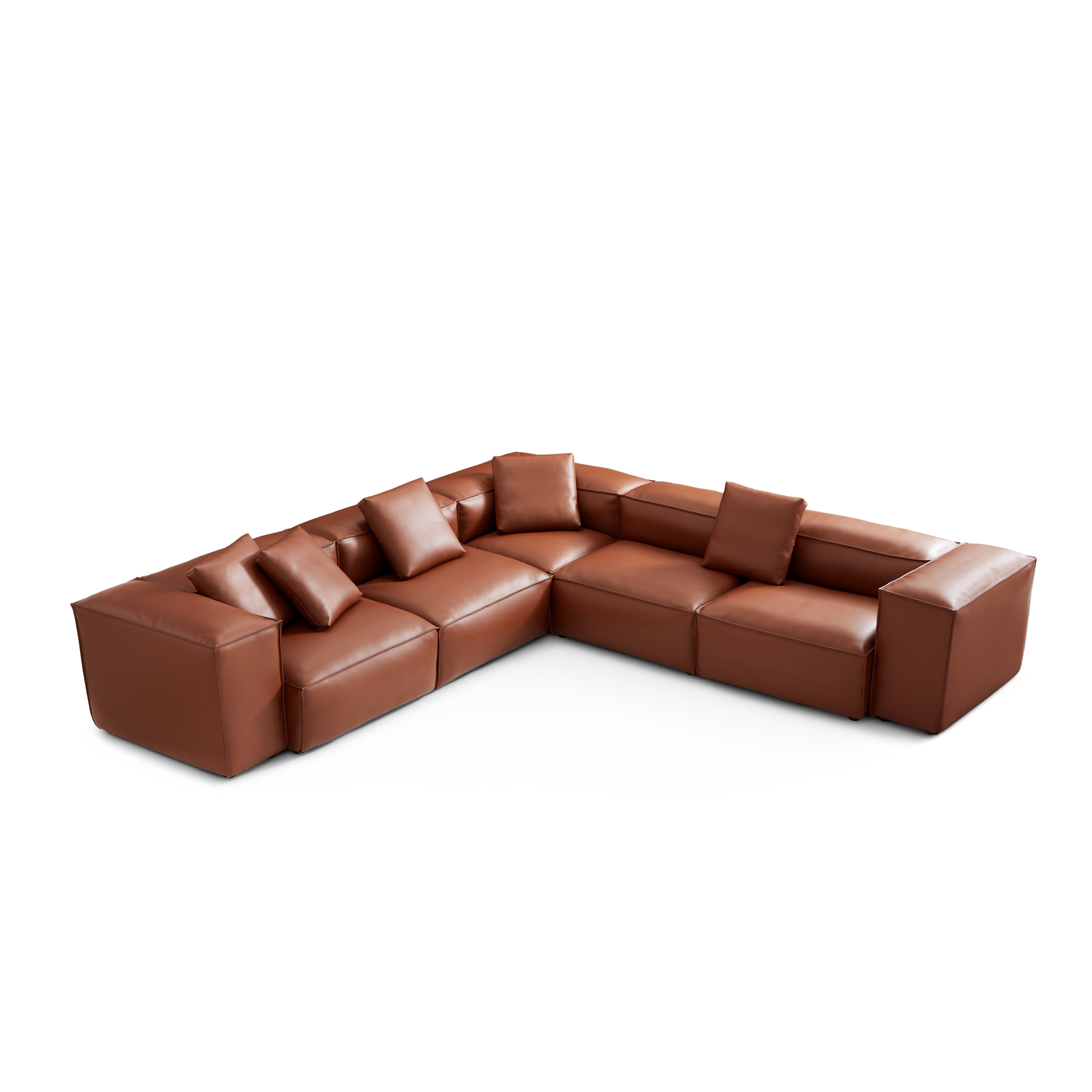 Canapé d'angle modulaire Cube en cuir véritable marron