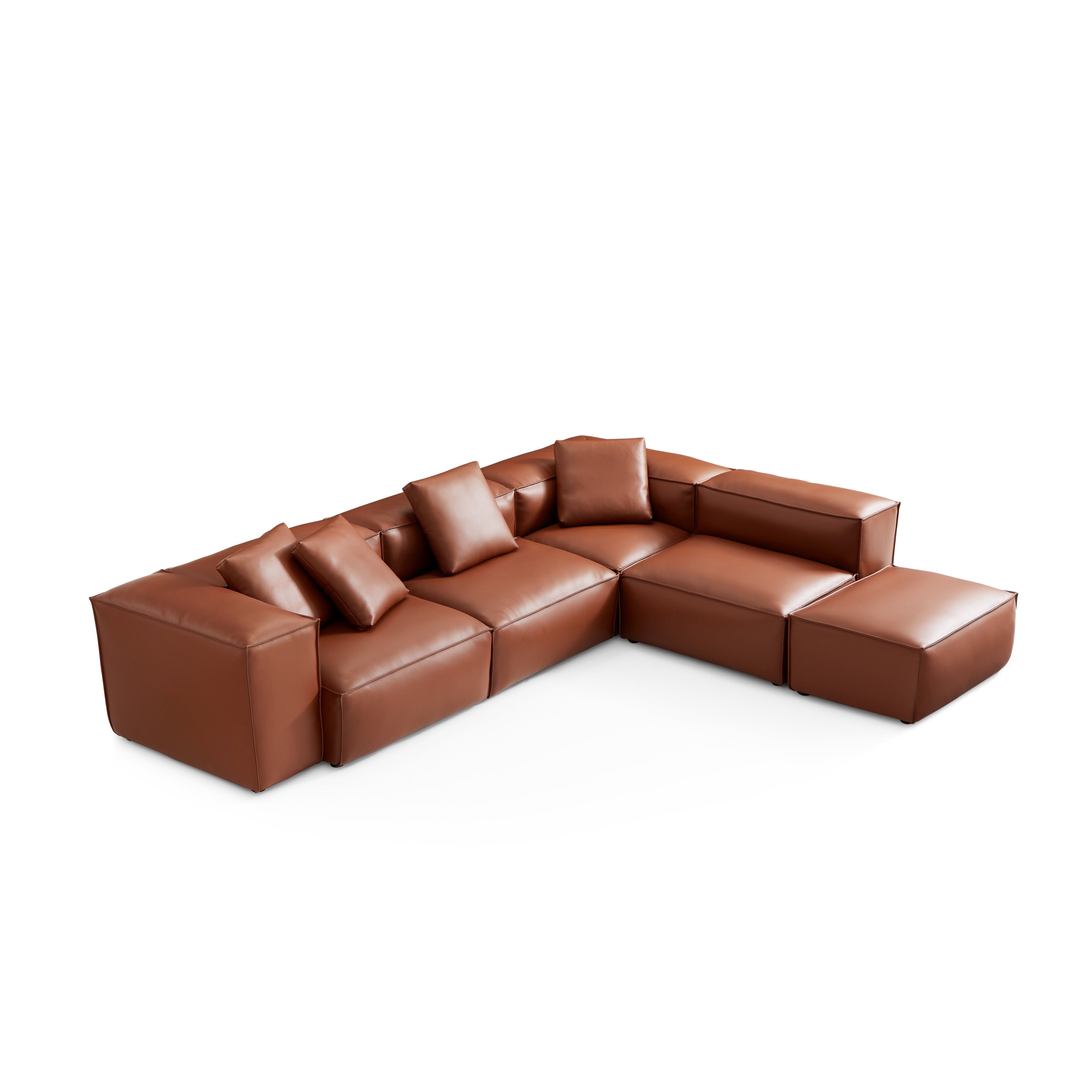 Canapé d'angle modulaire Cube en cuir véritable noir avec pouf