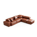 Canapé d'angle modulaire Cube en cuir véritable marron avec pouf