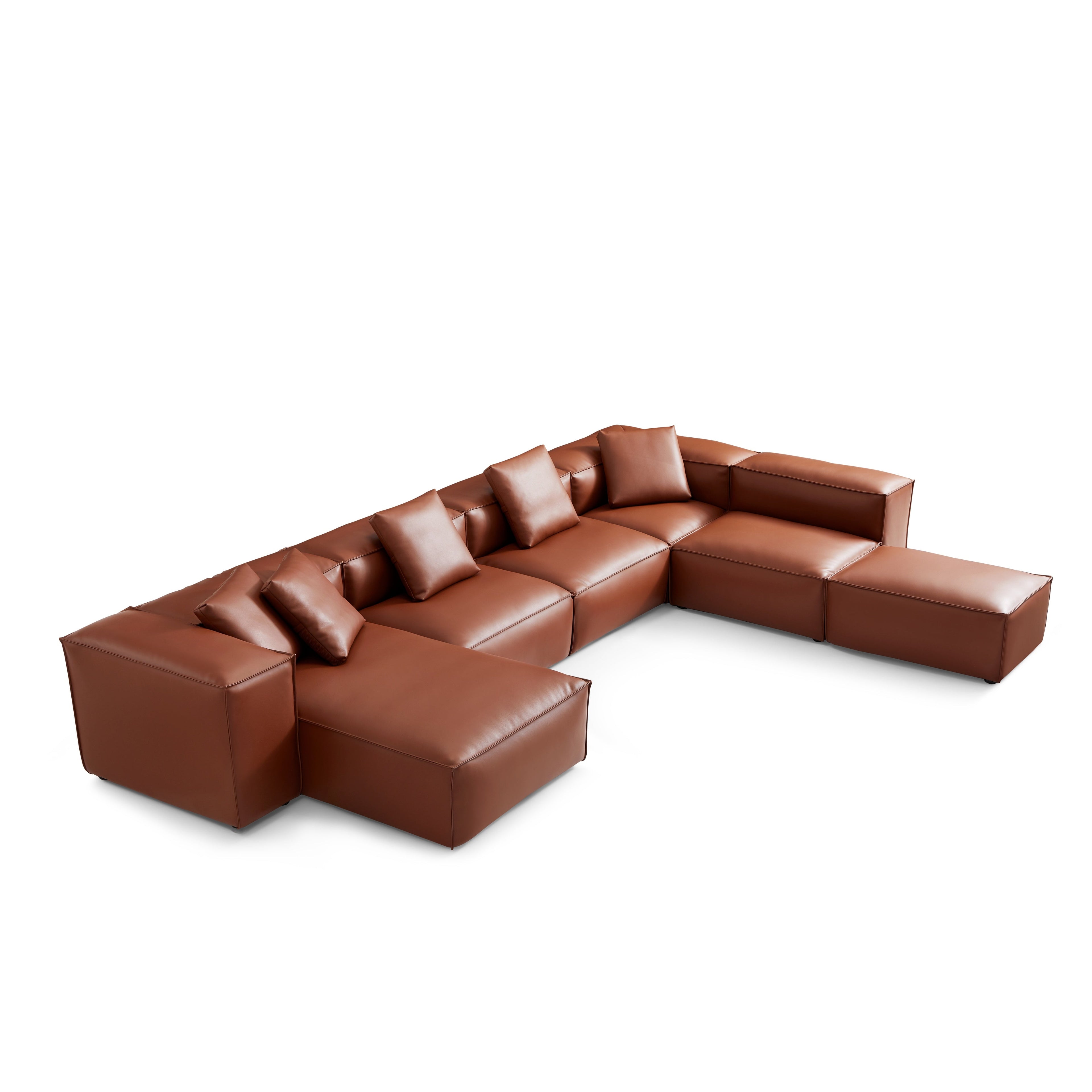 Canapé d'angle modulaire Cube en cuir véritable noir en forme de U avec pouf