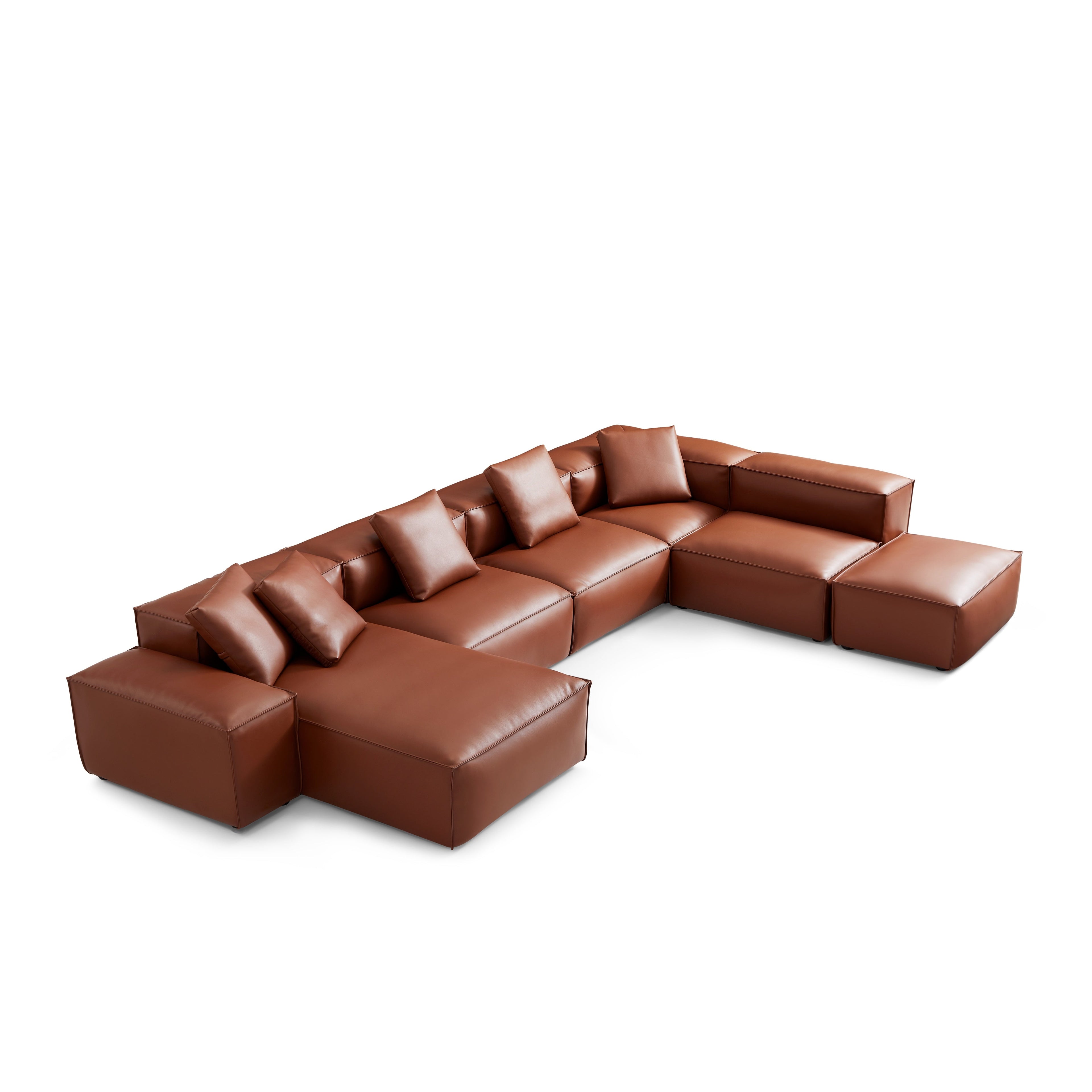 Canapé d'angle modulaire Cube en cuir véritable noir en forme de U avec pouf