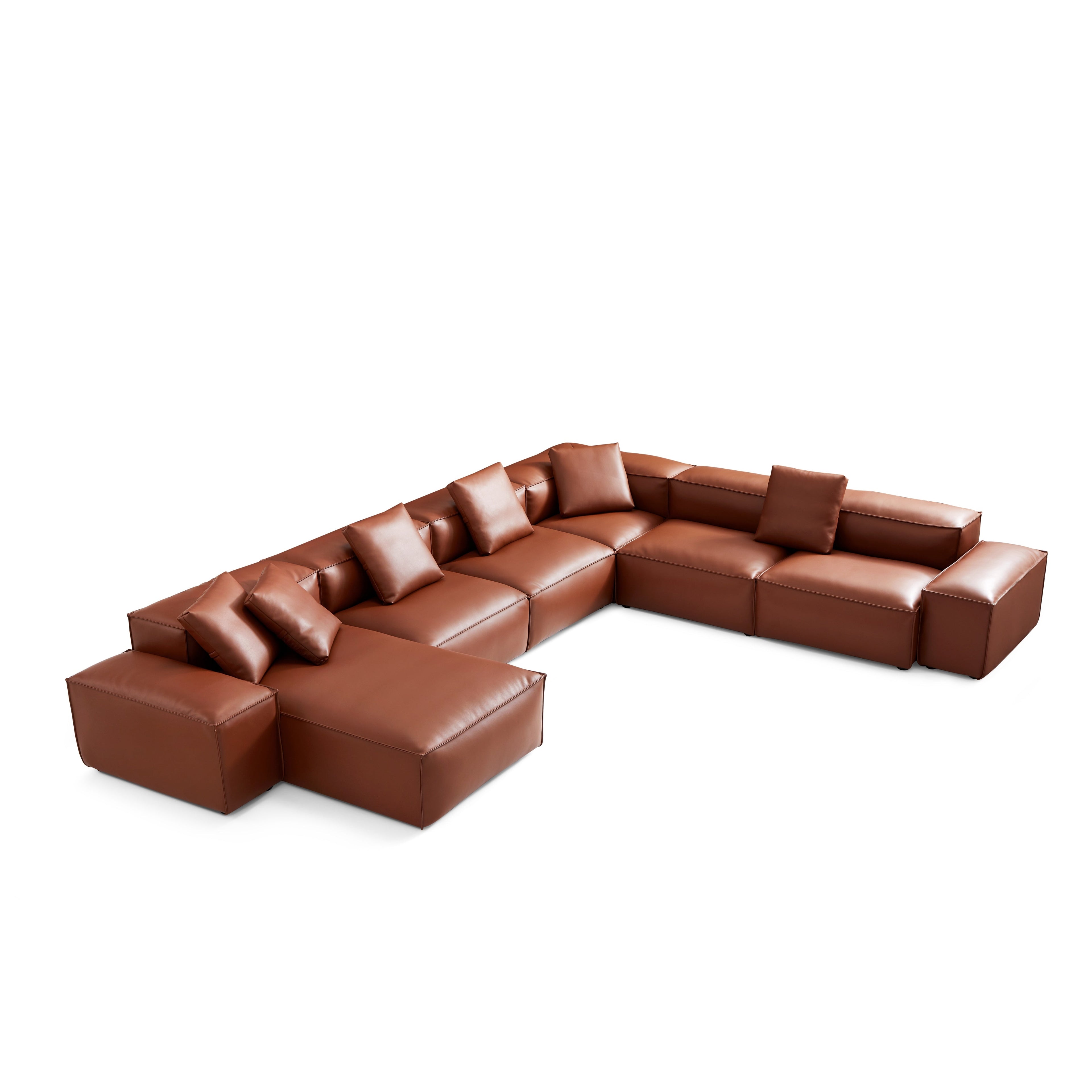 Canapé d'angle modulaire en U en cuir véritable marron Cube