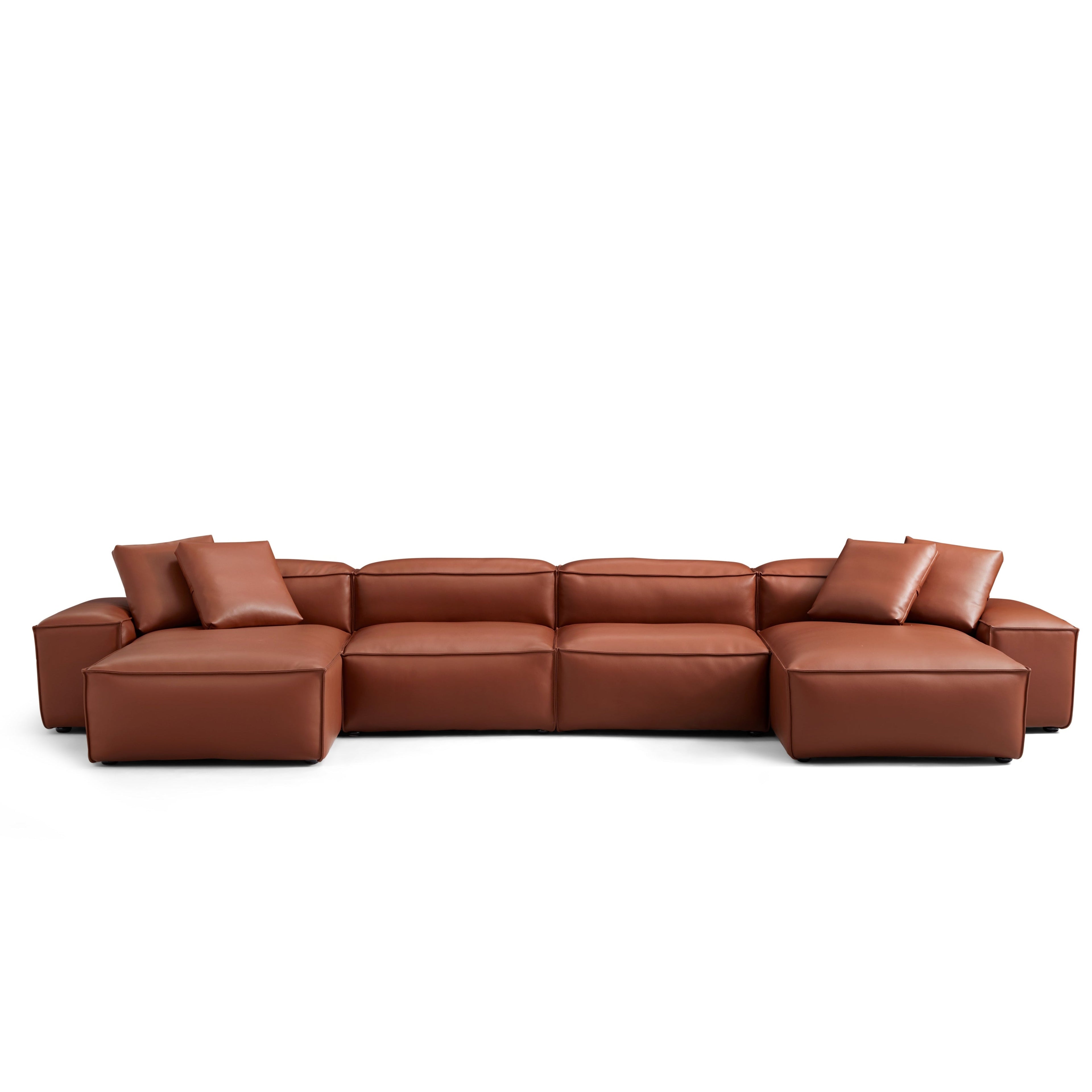 Canapé d'angle double modulaire Cube en cuir véritable marron