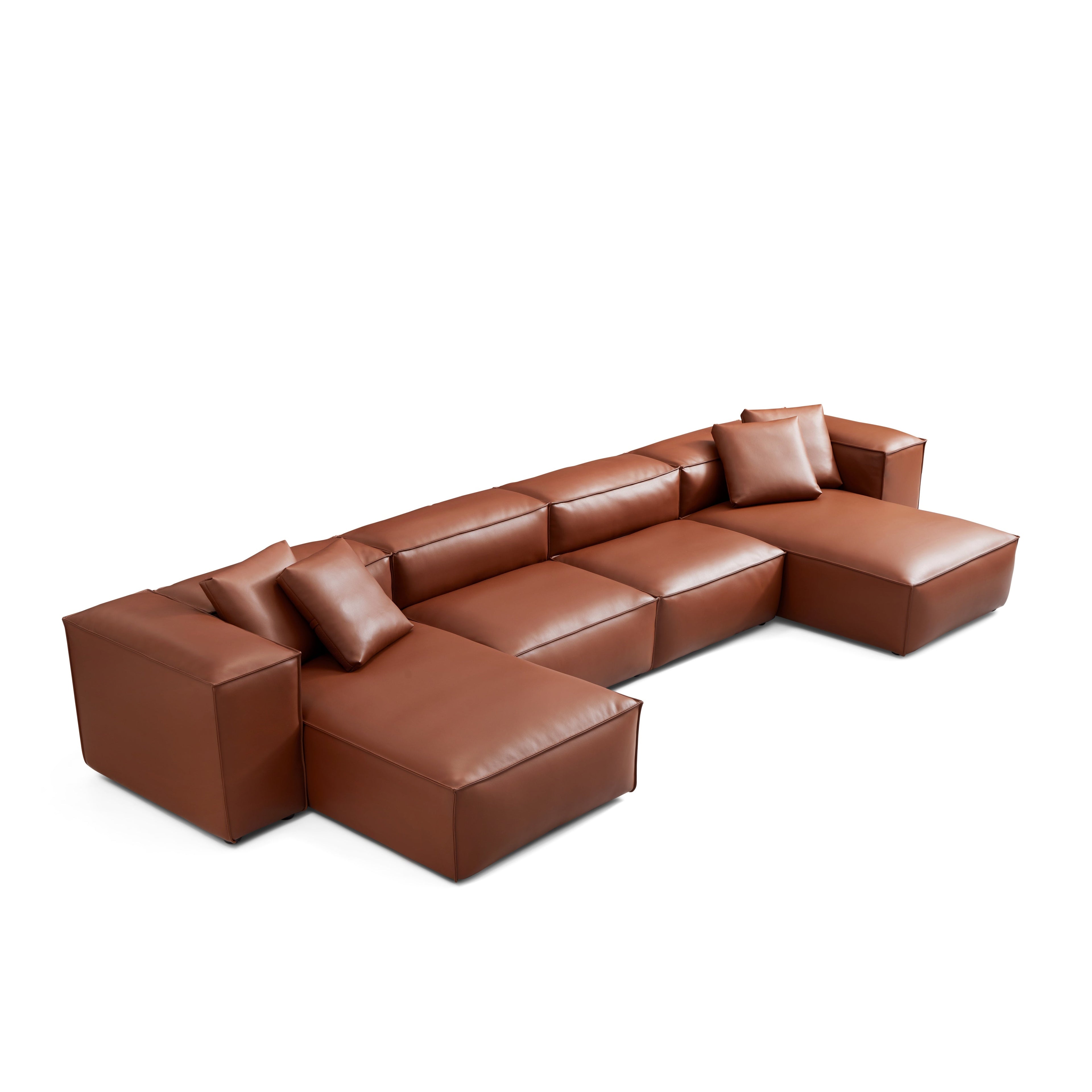 Canapé d'angle double modulaire Cube en cuir véritable noir