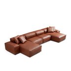 Canapé d'angle double modulaire Cube en cuir véritable marron