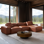 Canapé d'angle modulaire Cube en cuir véritable marron