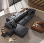 Canapé d'angle double face modulaire Cube en cuir véritable noir