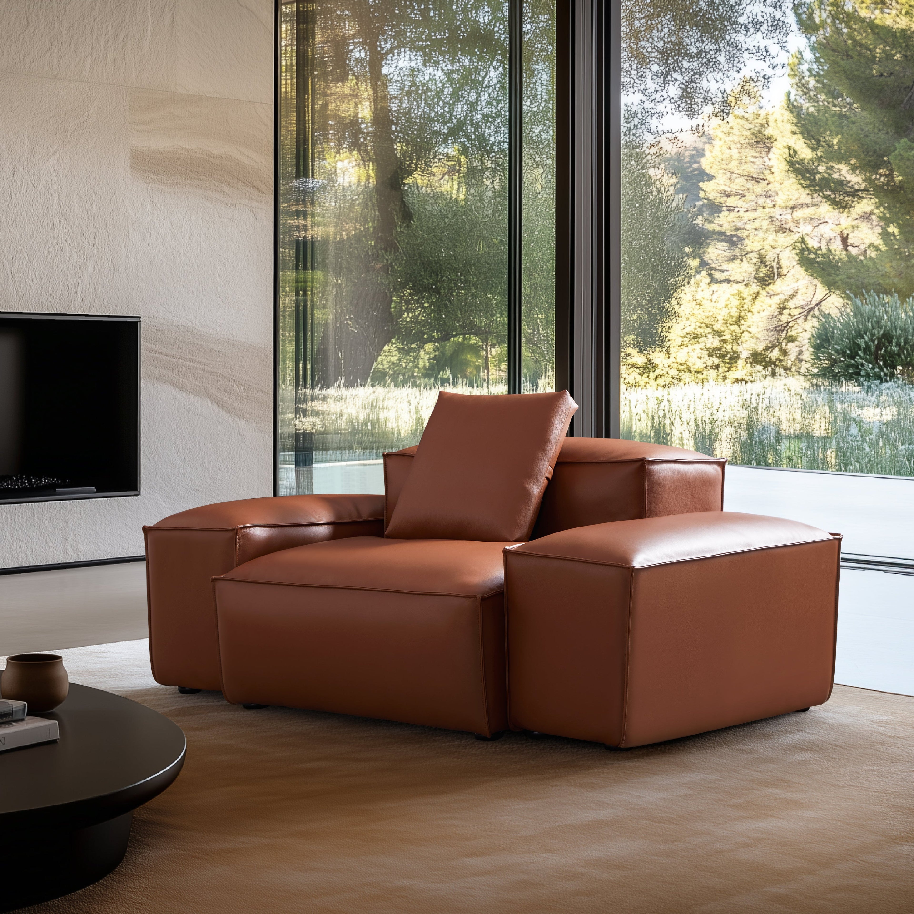 Fauteuil modulaire Cube en cuir véritable marron