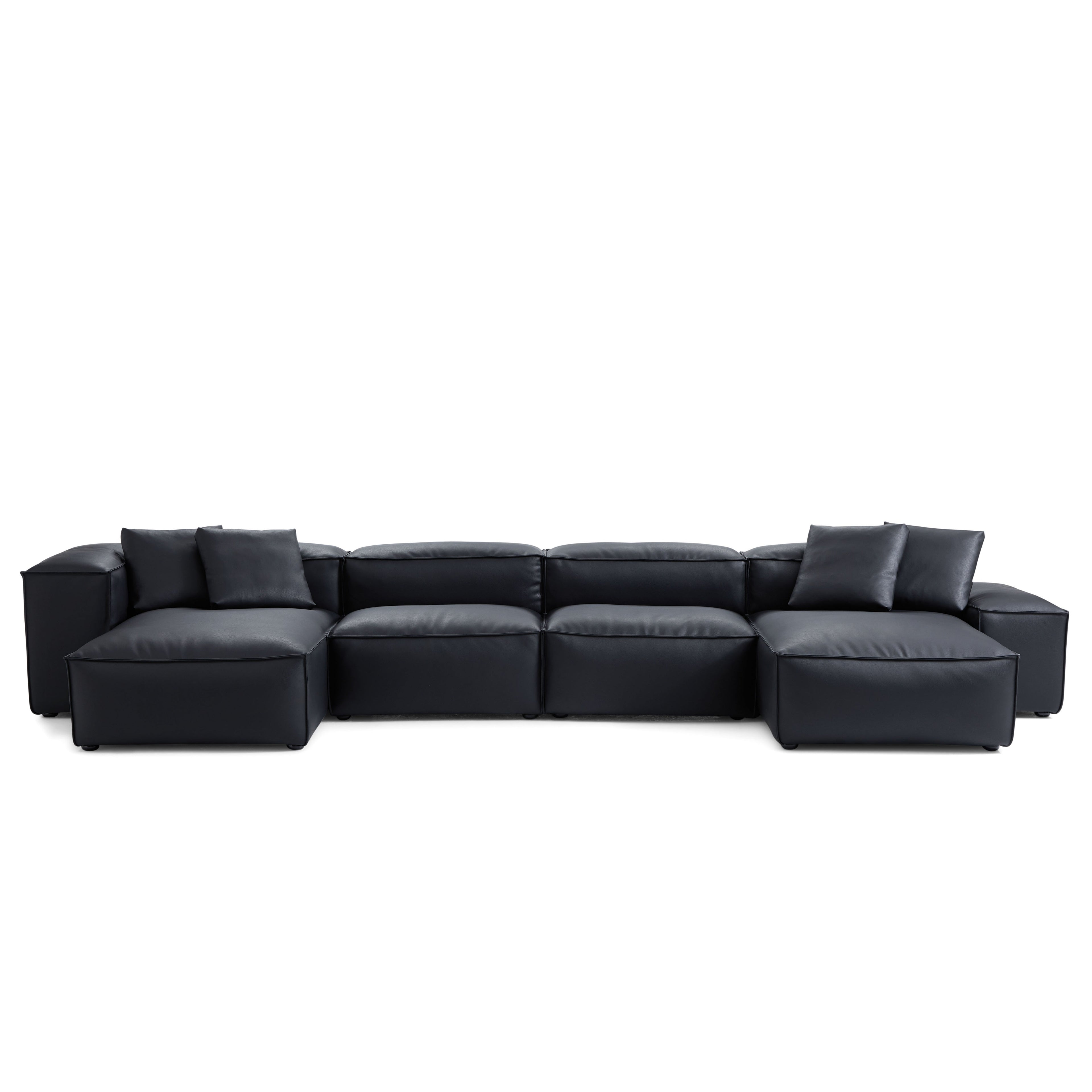 Canapé d'angle double modulaire Cube en cuir véritable marron