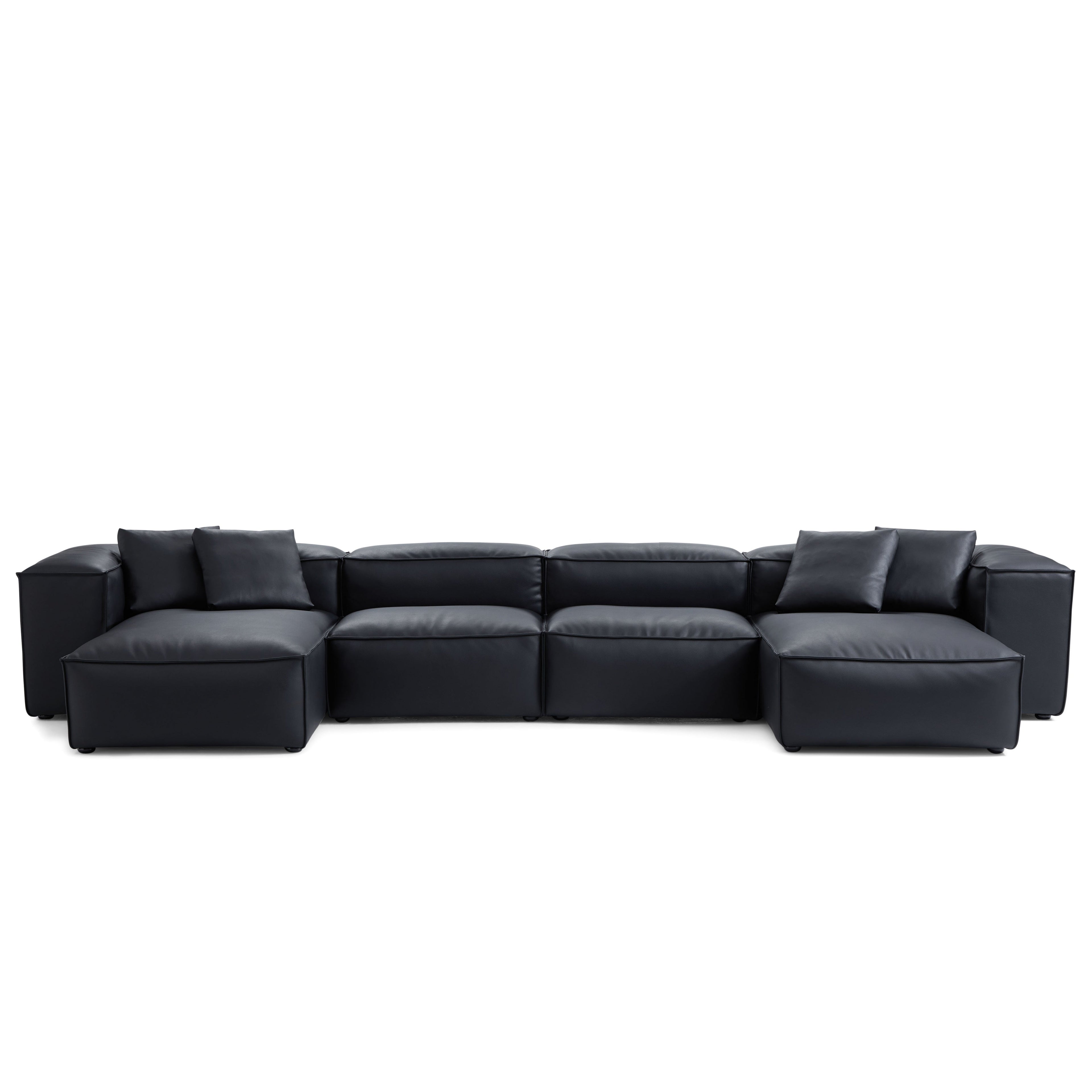 Canapé d'angle double modulaire Cube en cuir véritable noir