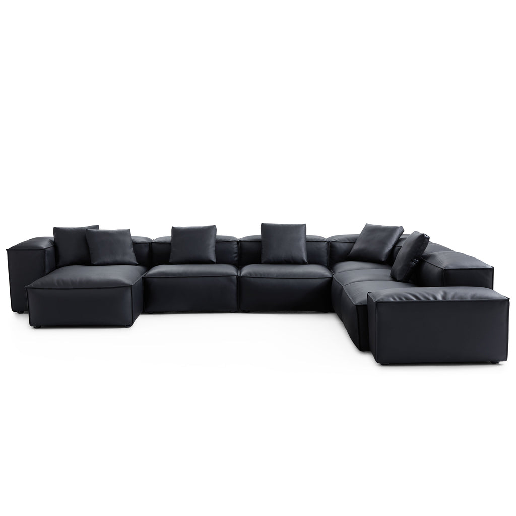 Canapé d'angle modulaire en U en cuir véritable noir Cube