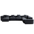 Canapé d'angle modulaire en U en cuir véritable noir Cube