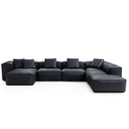 Canapé d'angle modulaire Cube en cuir véritable noir en forme de U avec pouf