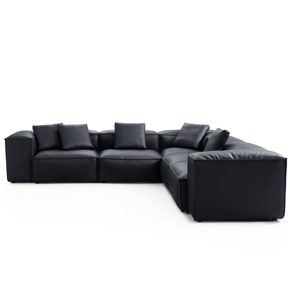 Canapé d'angle modulaire Cube en cuir véritable noir