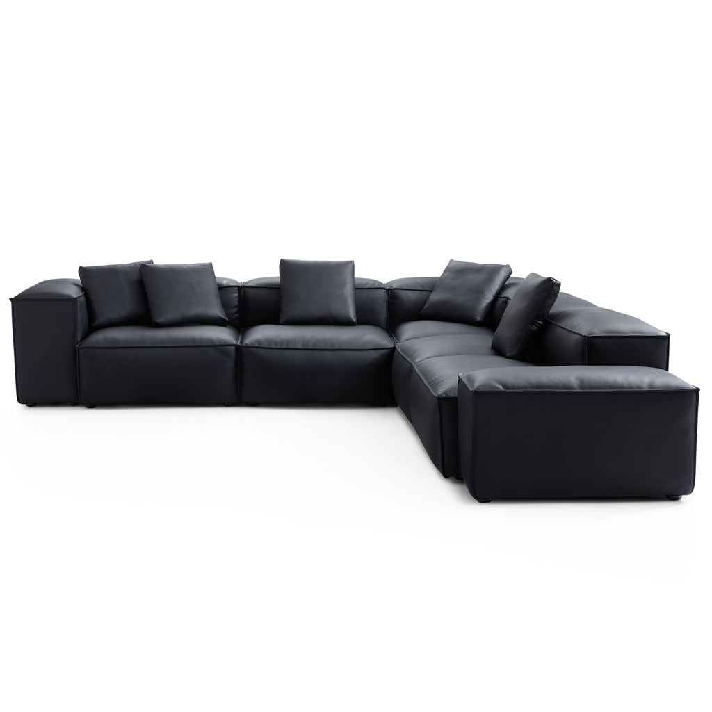Canapé d'angle modulaire Cube en cuir véritable noir