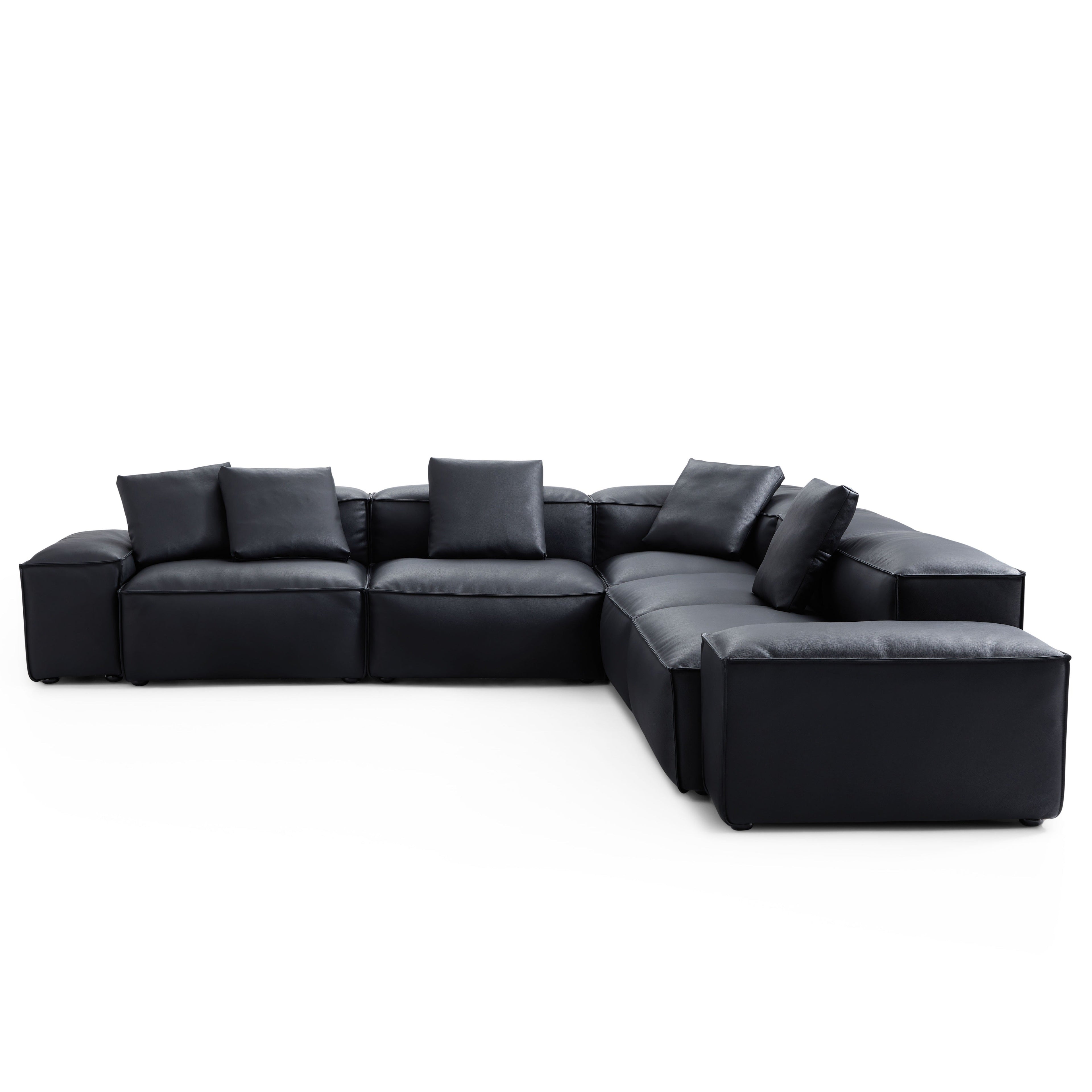 Canapé d'angle modulaire Cube en cuir véritable noir