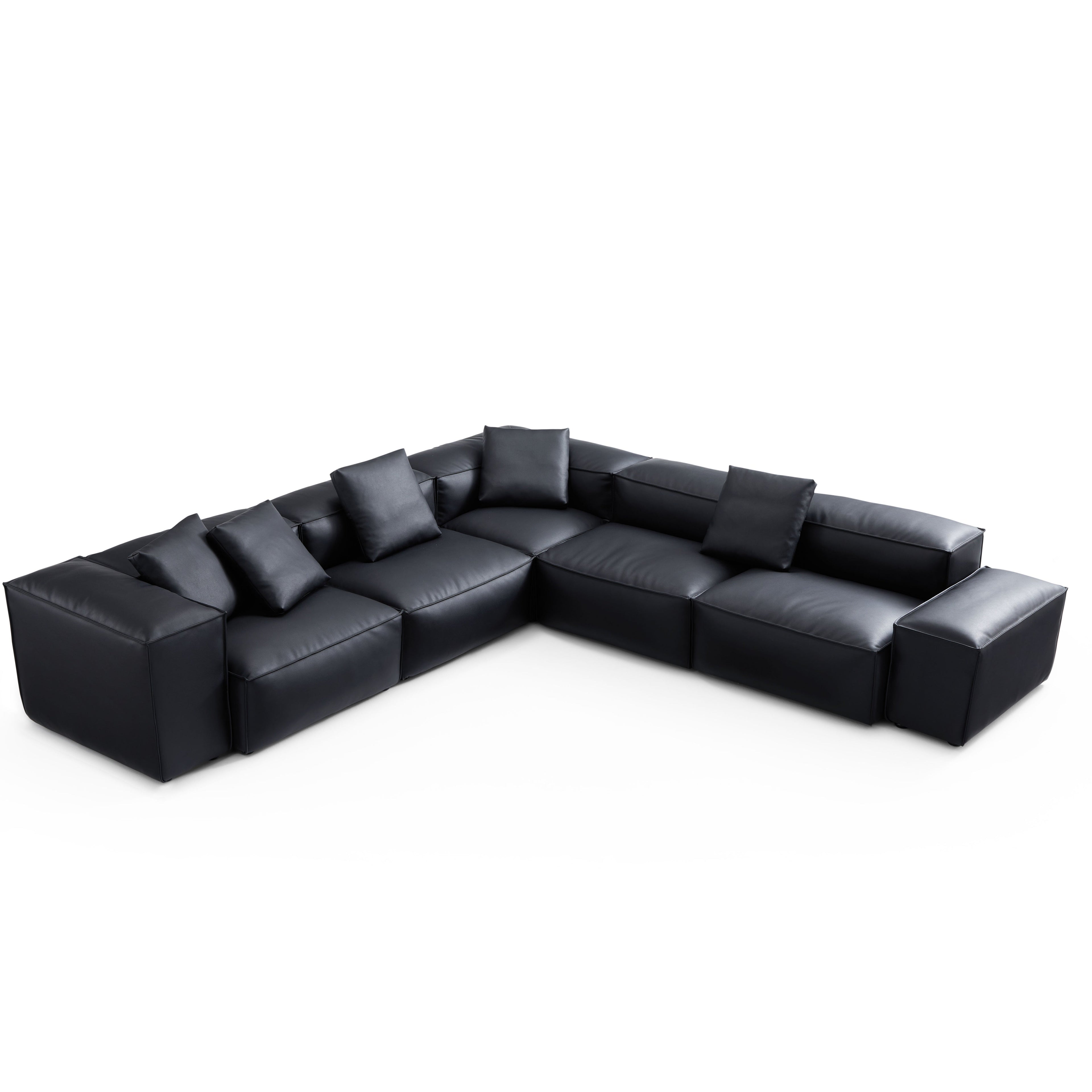 Canapé d'angle modulaire Cube en cuir véritable noir