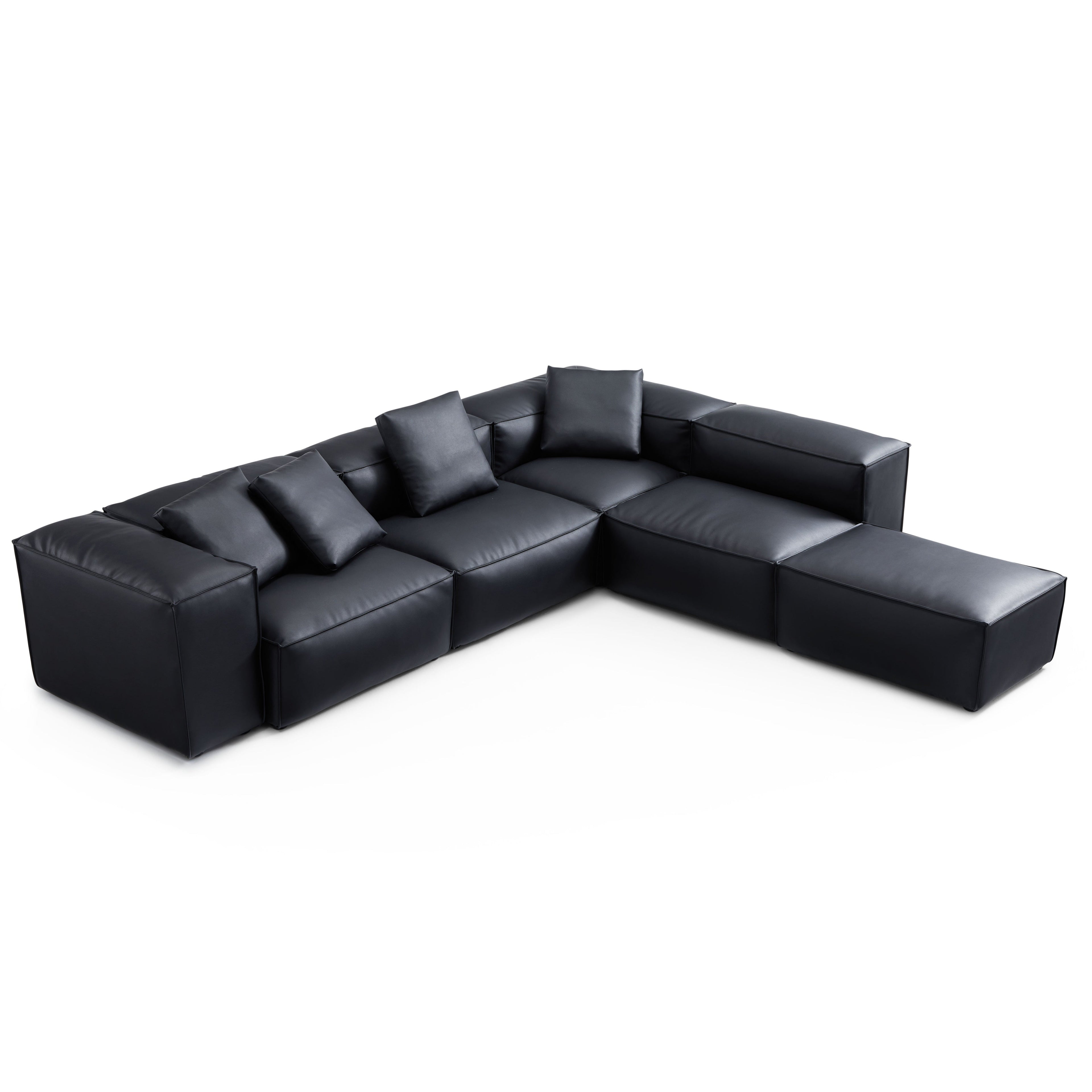 Canapé d'angle modulaire Cube en cuir véritable marron avec pouf