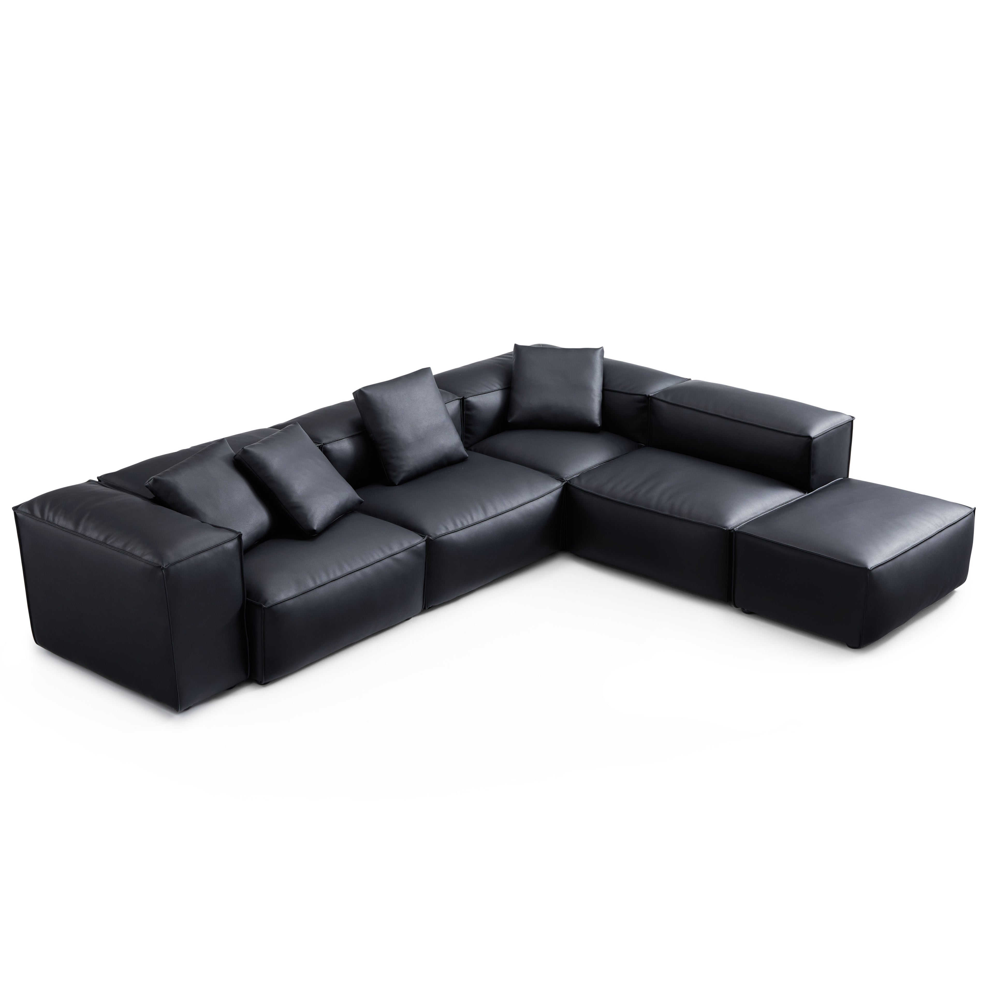 Canapé d'angle modulaire Cube en cuir véritable marron avec pouf