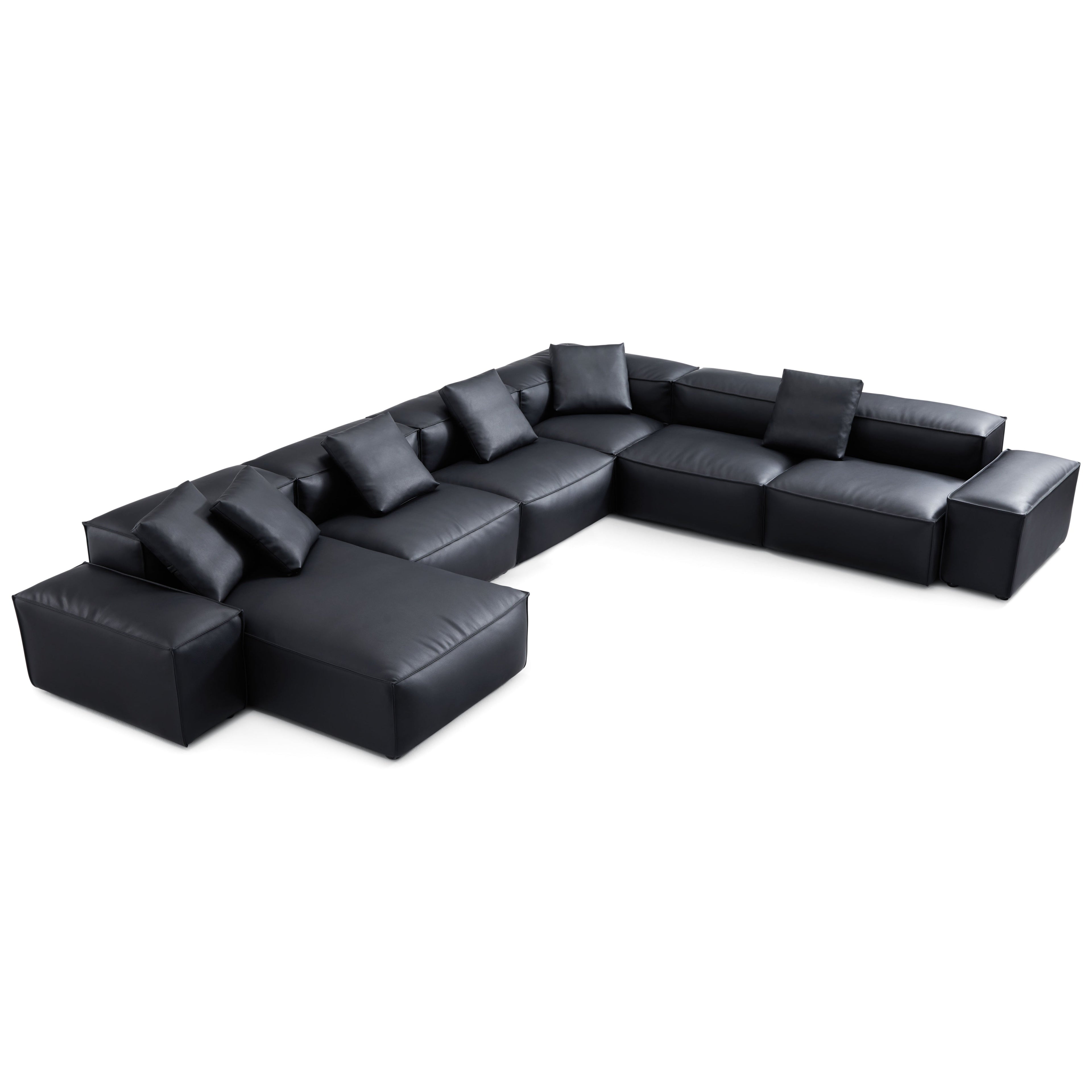 Canapé d'angle modulaire en U en cuir véritable noir Cube