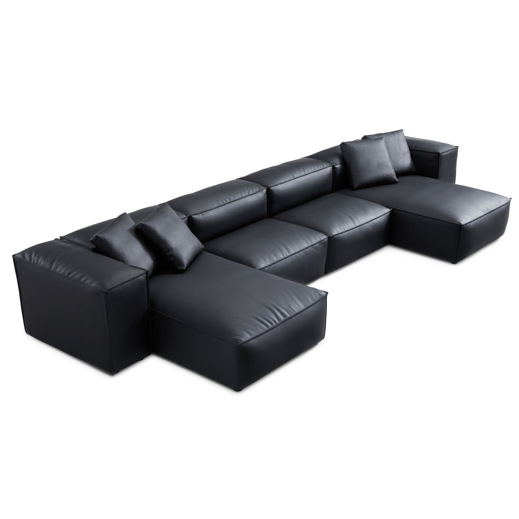 Canapé d'angle double modulaire Cube en cuir véritable noir